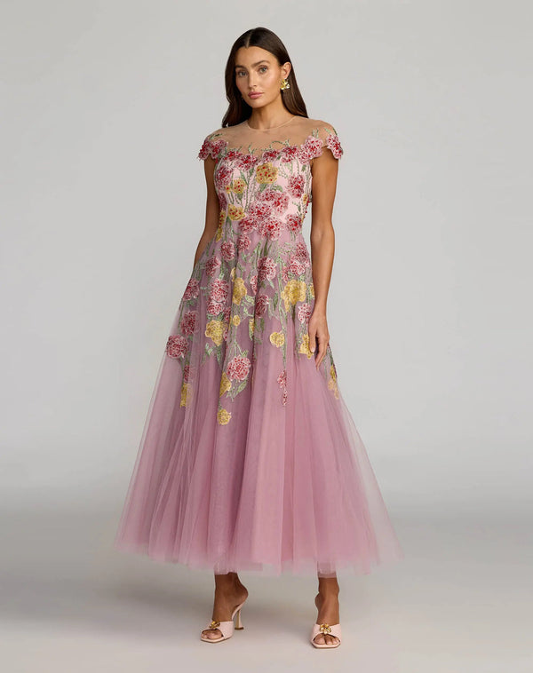 Illusion Tea-Length Tulle Formal A-Line Mac Duggal 21357