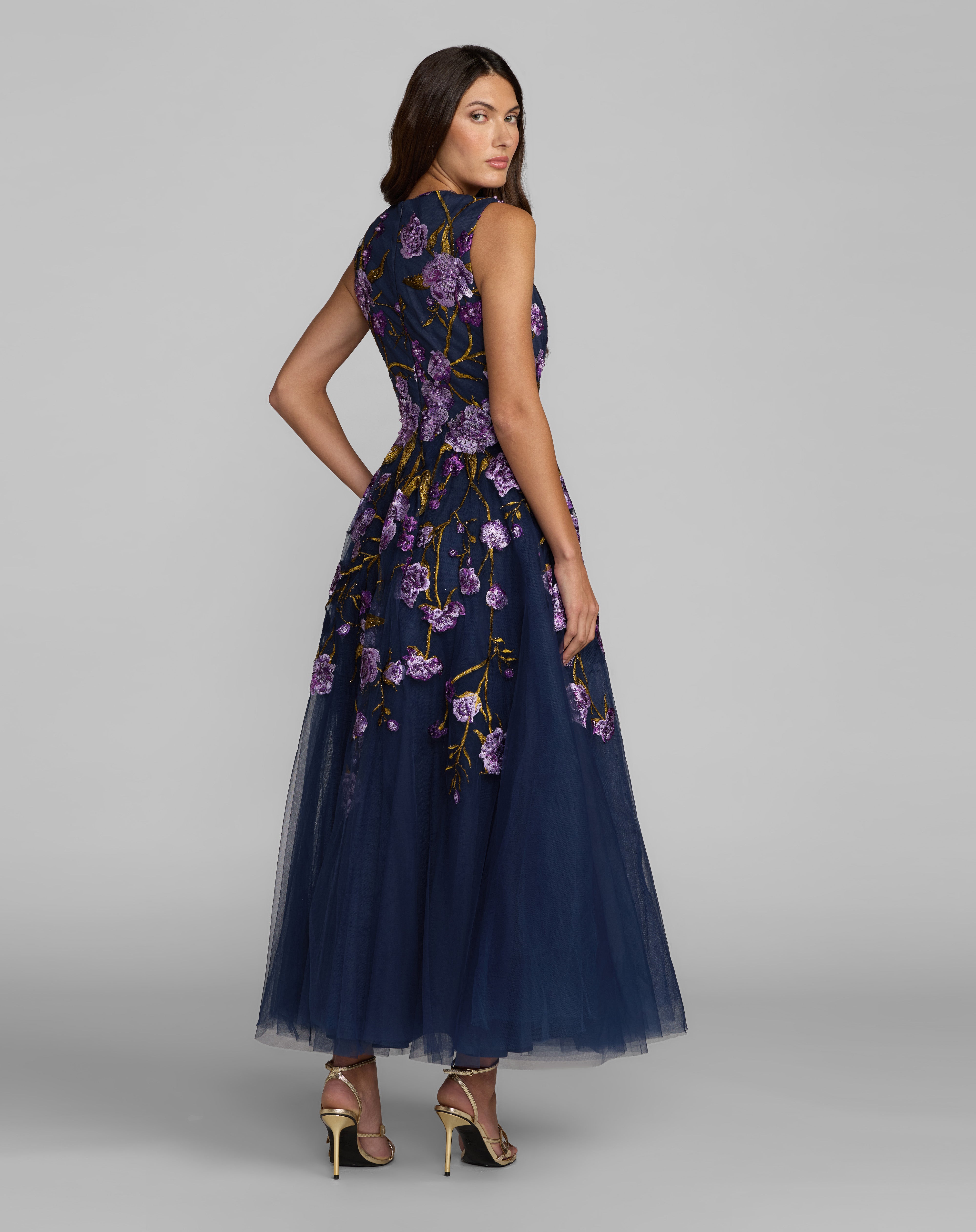 Crew/High-Neck Floor-Length Tulle Occasion A-Line Mac Duggal 21358