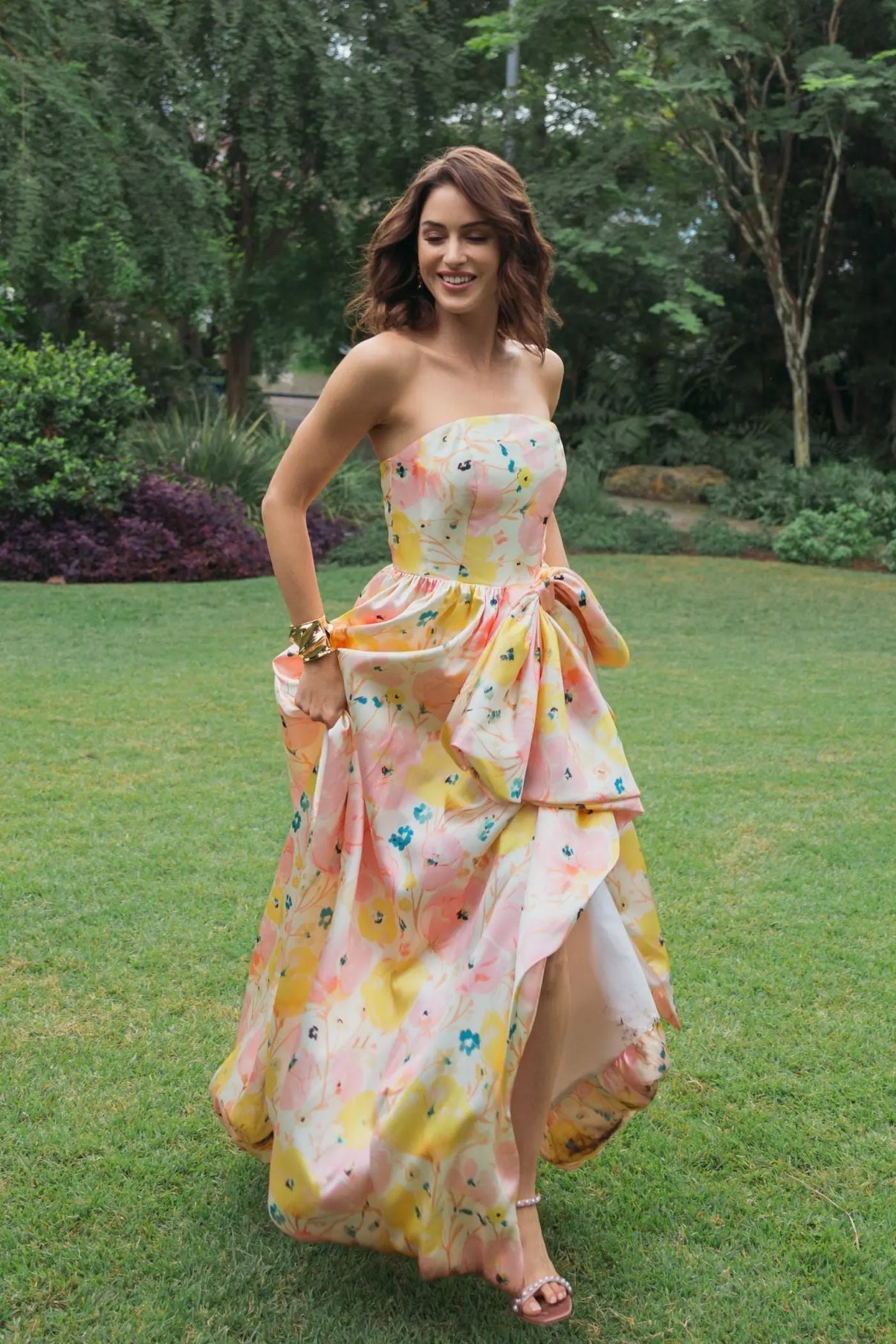 Strapless Long Floral Formal Dress by Mac Duggal 21376 in Pink Multi