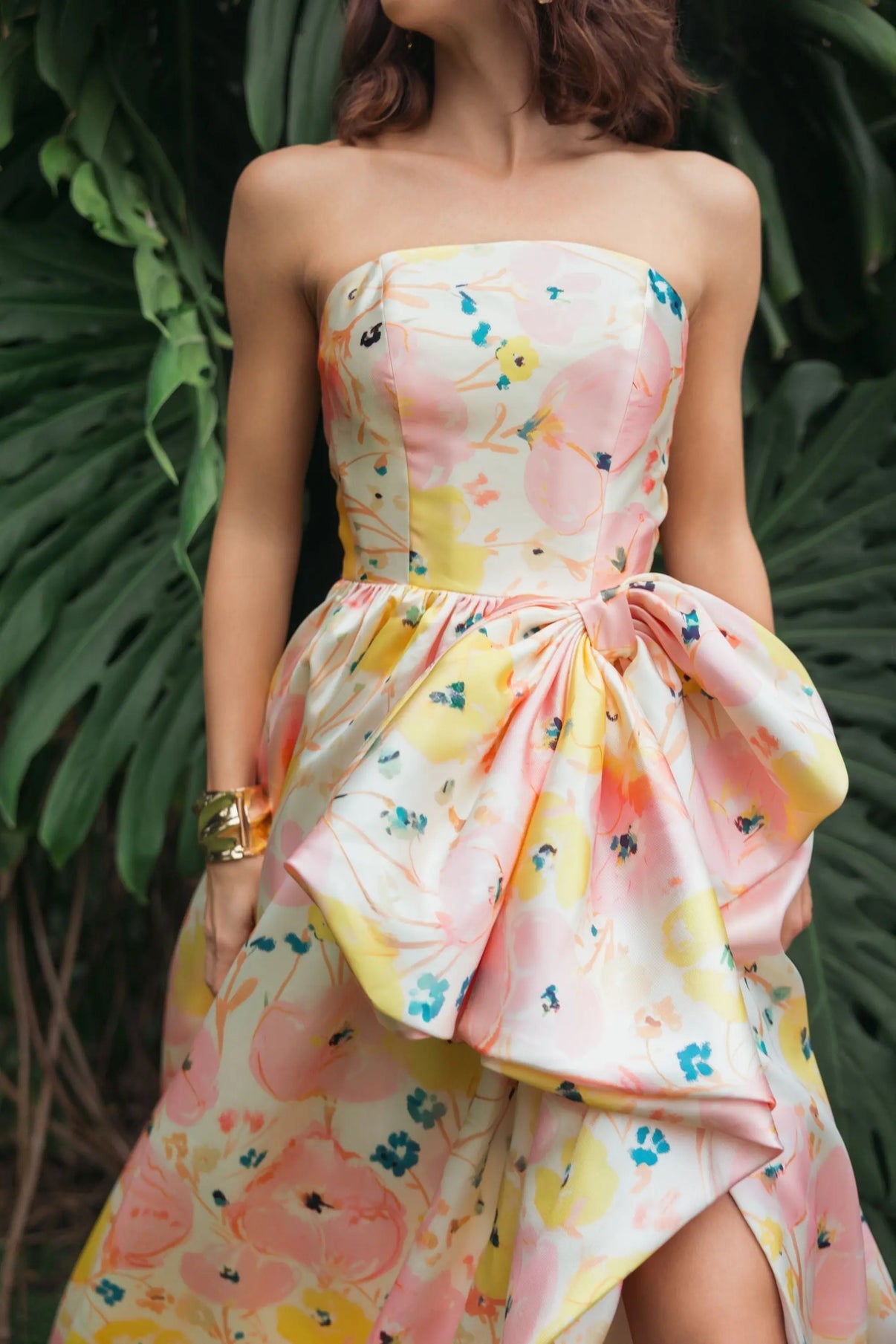 Strapless Long Floral Formal Dress by Mac Duggal 21376 in Pink Multi