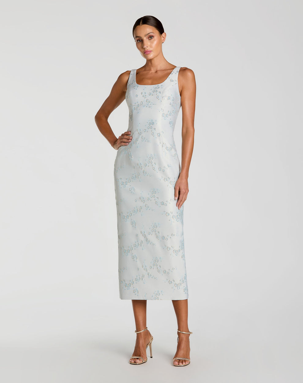 Cocktail Dresses Short Midi Floral Fitted Cocktail Dress Mac Duggal 21377 Blue Multi