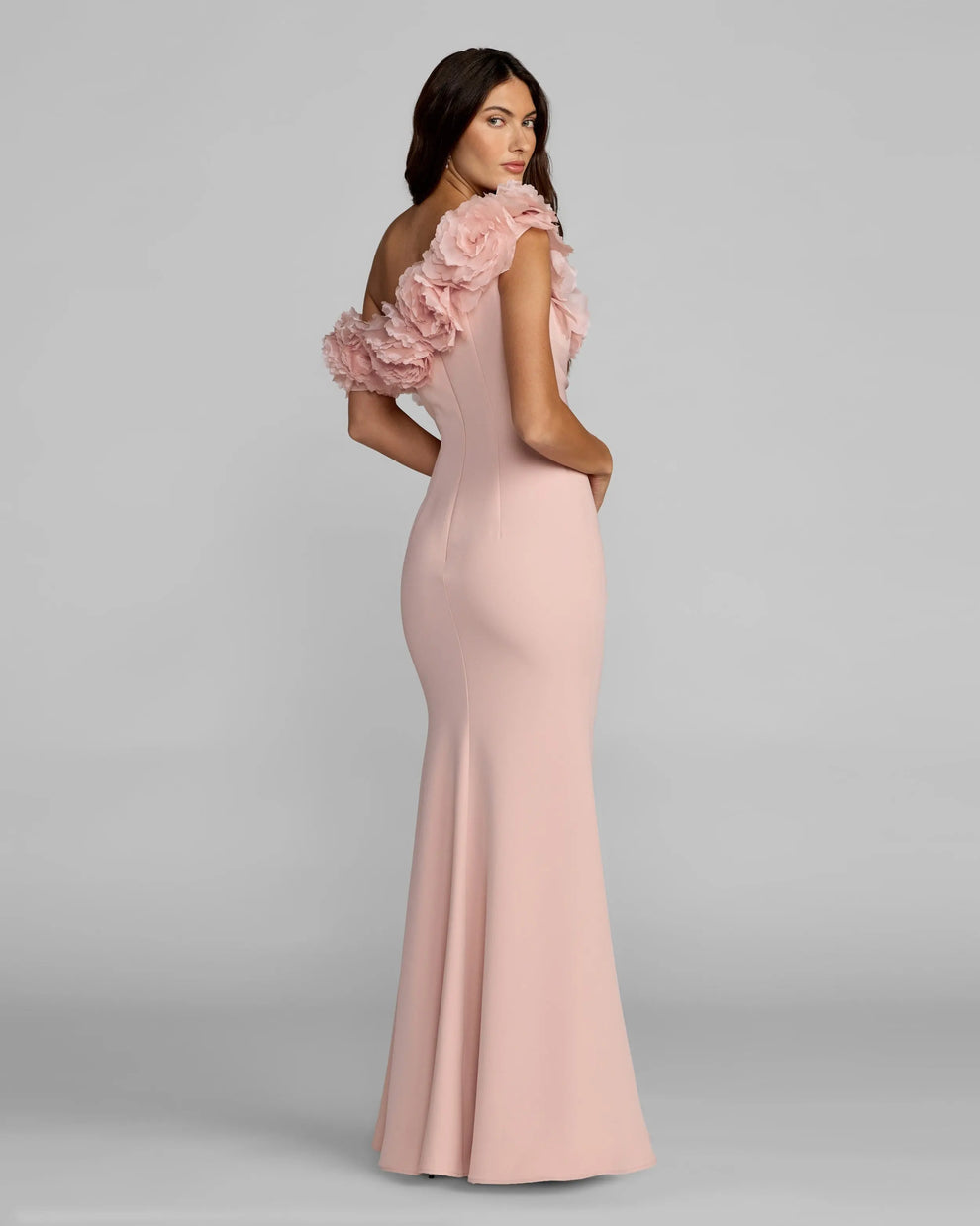 One-Shoulder Floor-Length Crepe Formal Mermaid Gown Mac Duggal 21383