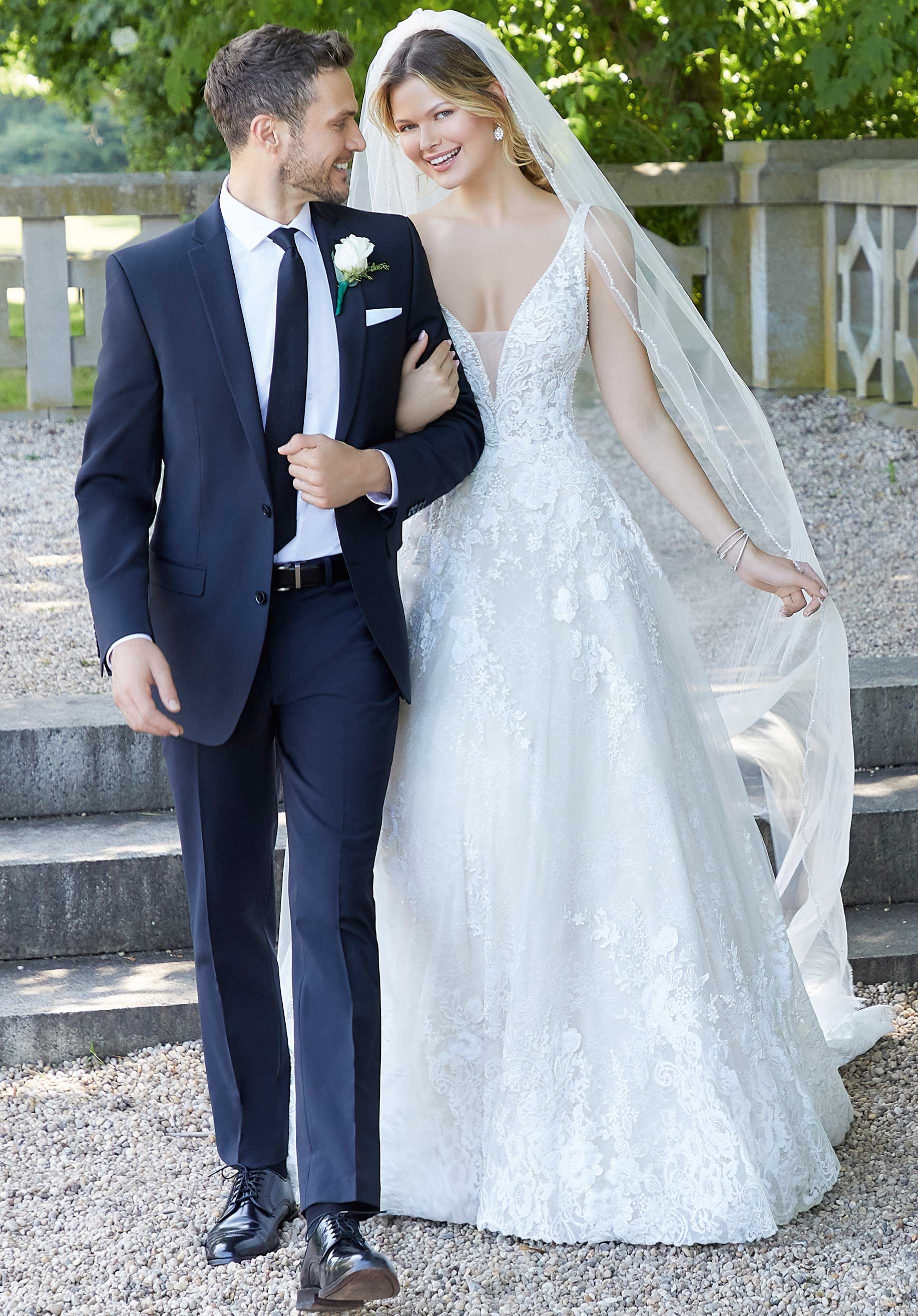 Wedding Dresses Long Sequin Lace Wedding Dress MGNY Madeline Gardner New York 2142 Ivory/Champagne
