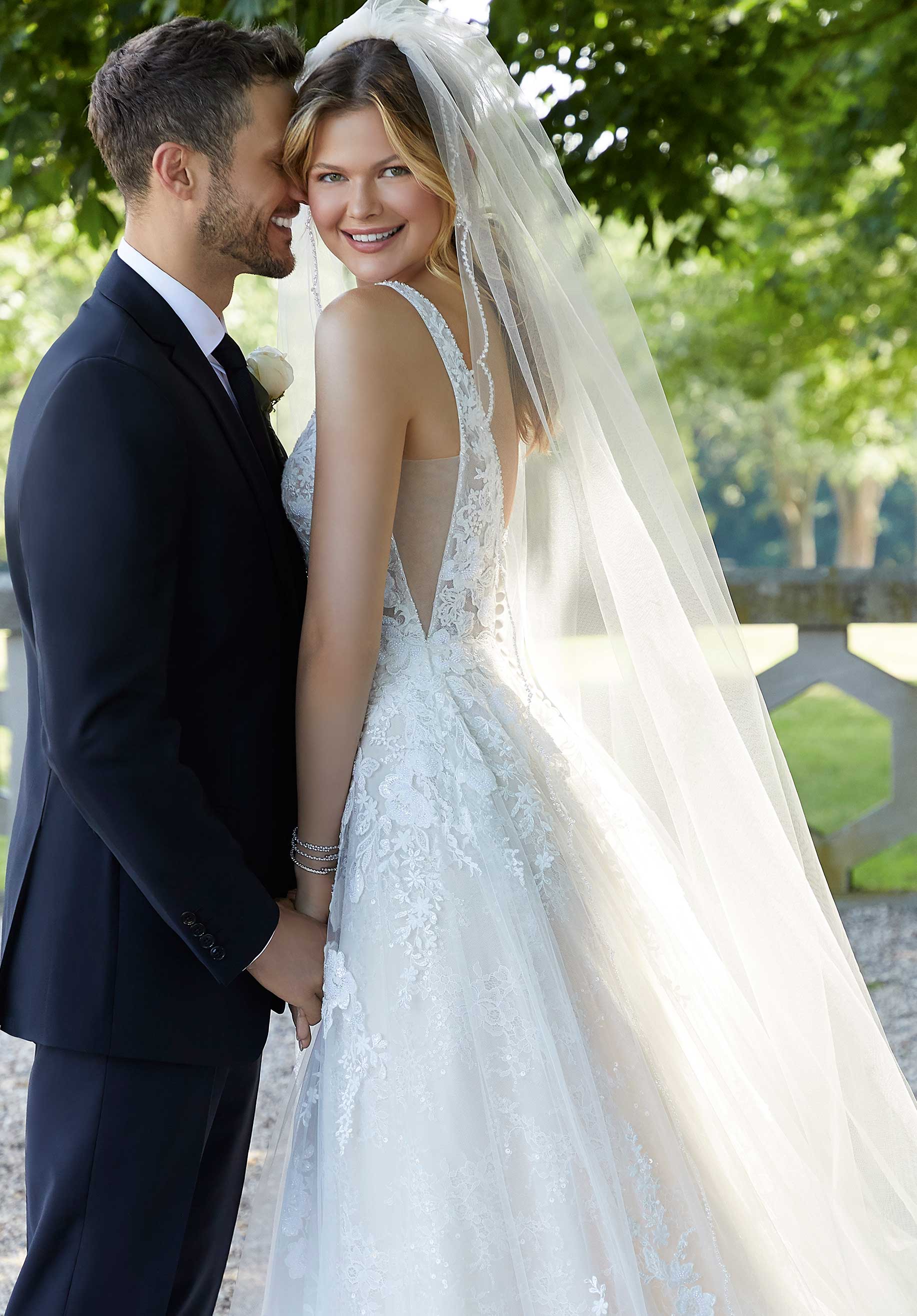 Wedding Dresses Long Sequin Lace Wedding Dress MGNY Madeline Gardner New York 2142 Ivory/Champagne