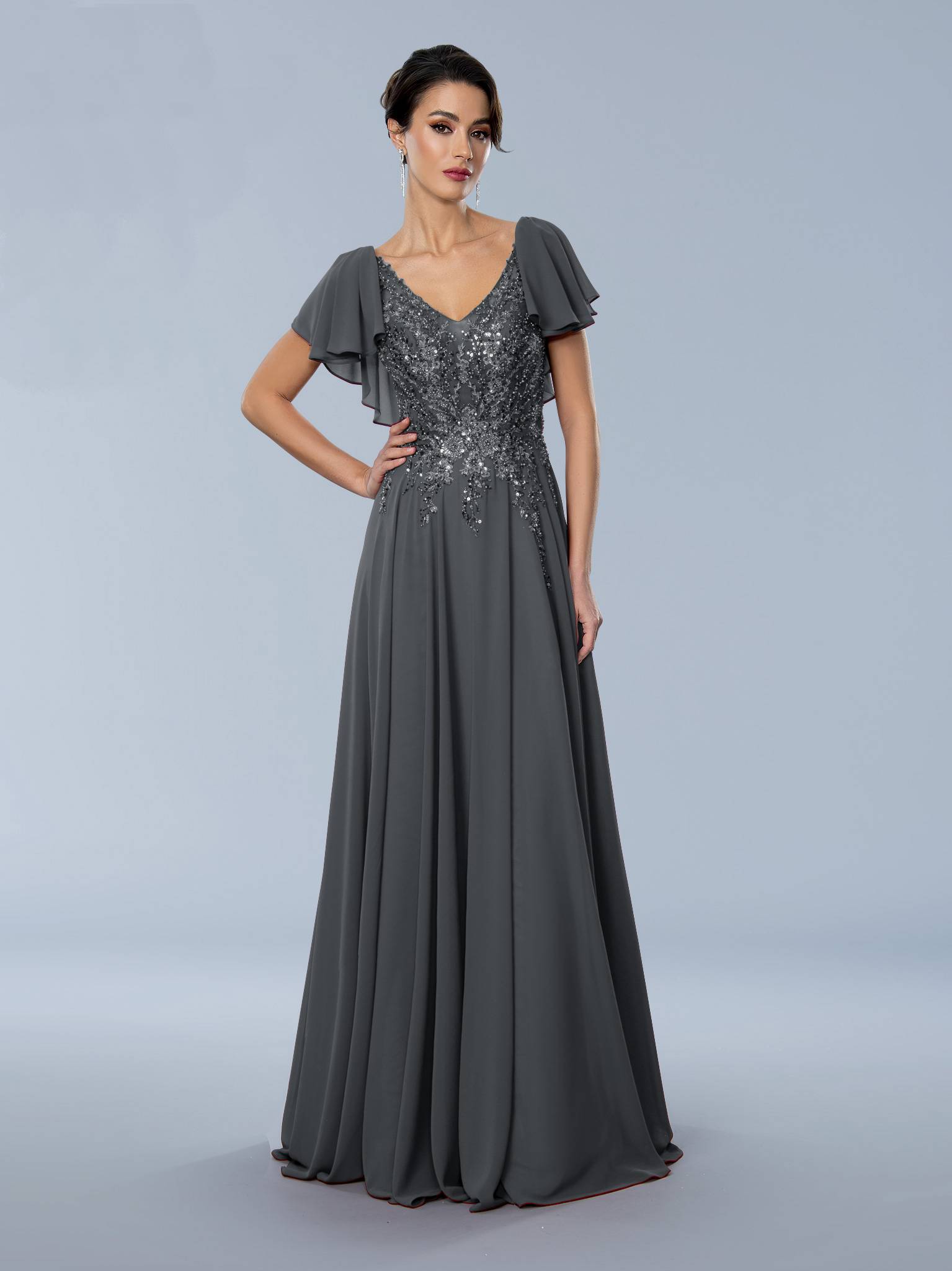 Stella Couture 24352 Long Formal Mother of the Bride A Line Dress Charcoal / 4 Stella Couture 24352 Long Formal Mother of the Bride A Line Dress Charcoal / 4