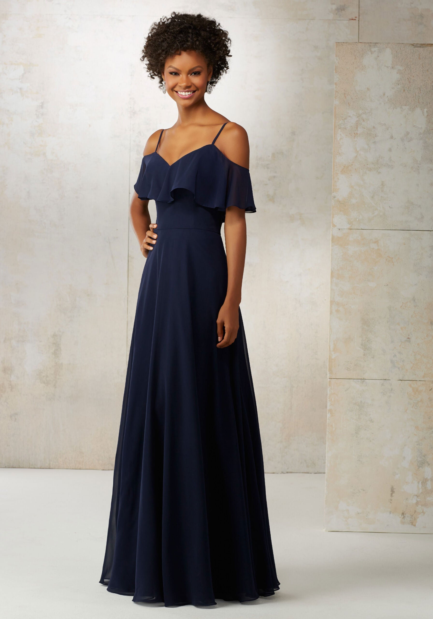 Formal Dresses Ruffle Evening Long Formal Dress MGNY Madeline Gardner New York 21509 Navy