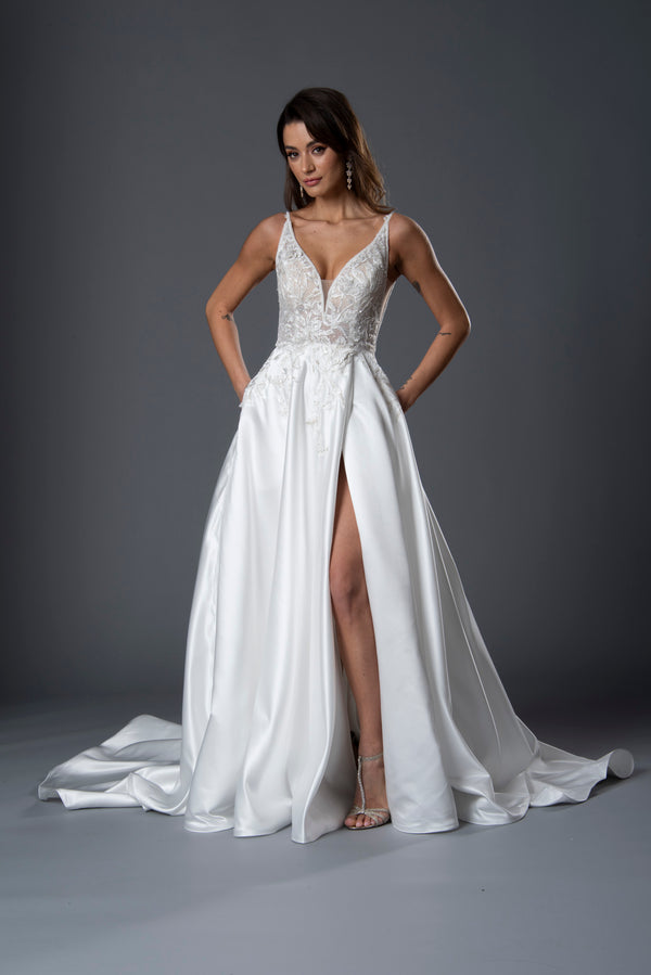 Bridal Long A Line Slit Wedding Dress