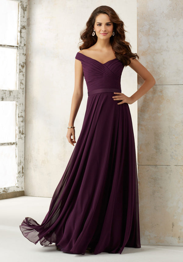 Long A Line Pleated Evening Formal Dress MGNY Madeline Gardner New York 21523