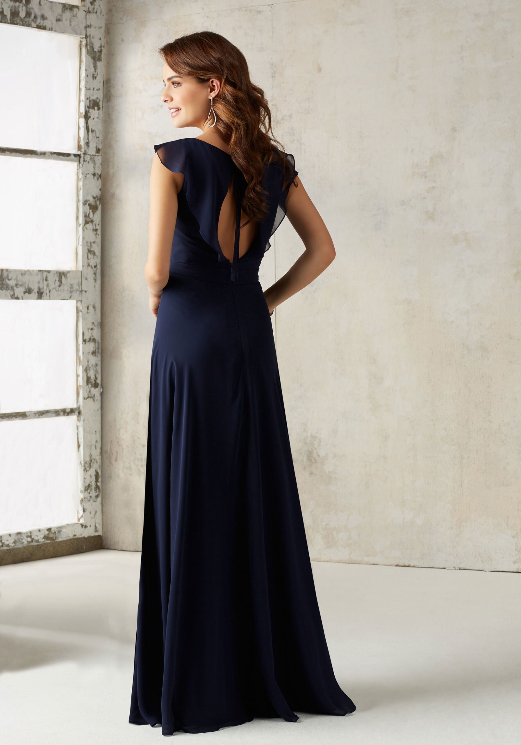 Formal Dresses Long Ruffle Evening Formal Dress MGNY Madeline Gardner New York 21527 Navy