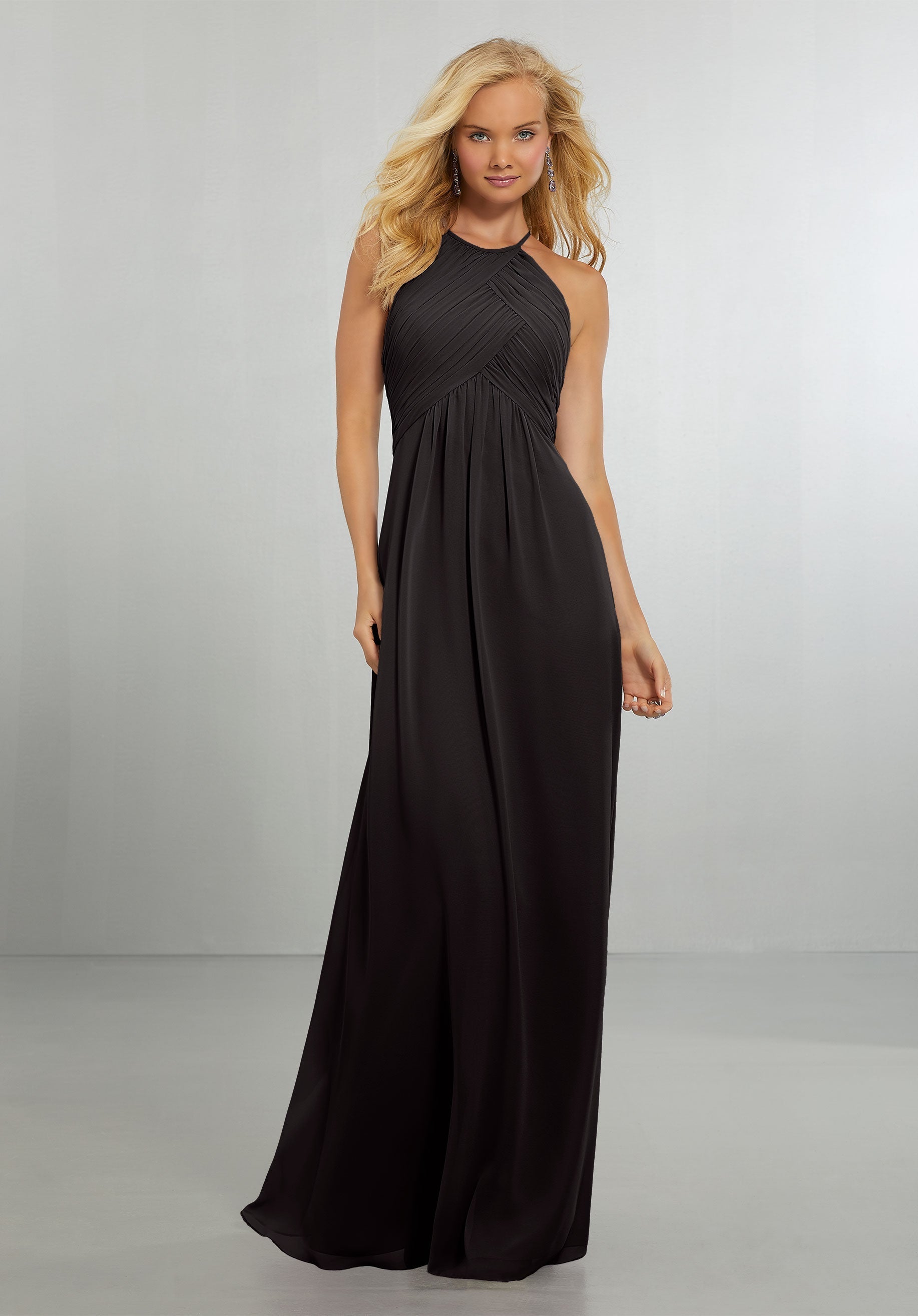 Formal Dresses Long Evening Formal Pleated Dress MGNY Madeline Gardner New York 21570 Black