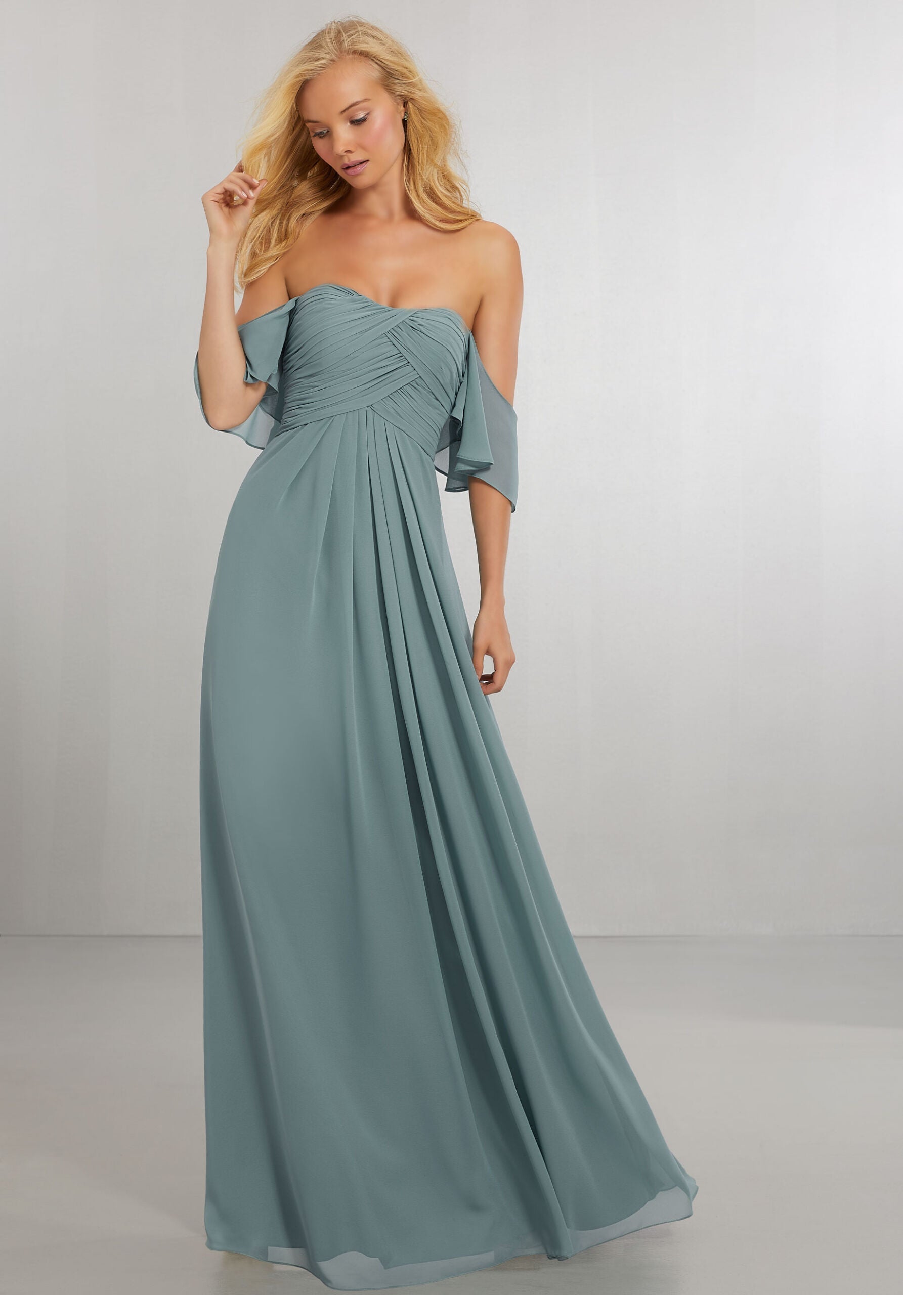 Formal Dresses Long Pleated Formal Evening Dress MGNY Madeline Gardner New York 21571 Deep Sea