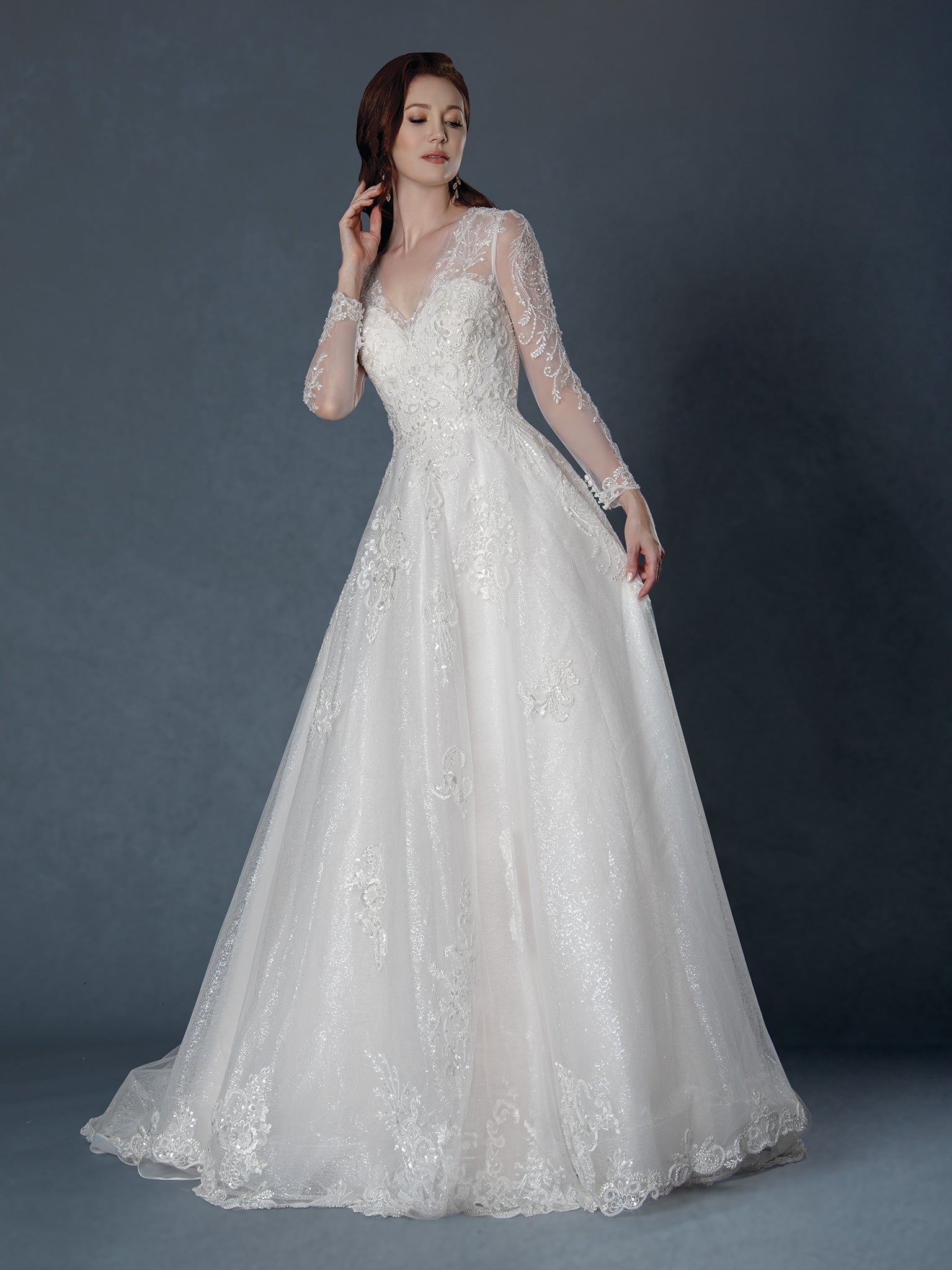 Wedding Dresses Long Sleeve Sequin Bridal Lace Wedding Dress Stella Couture 25534 Off White