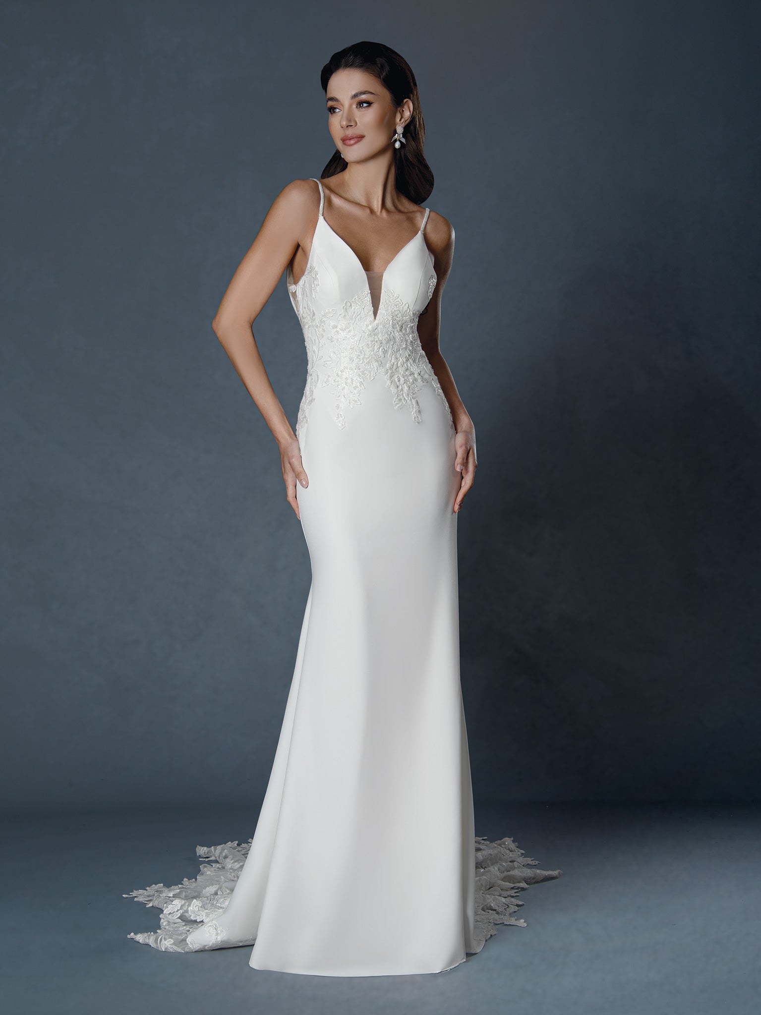 Wedding Dresses Fitted Lace Long Bridal Wedding Dress Stella Couture 25533 Off White