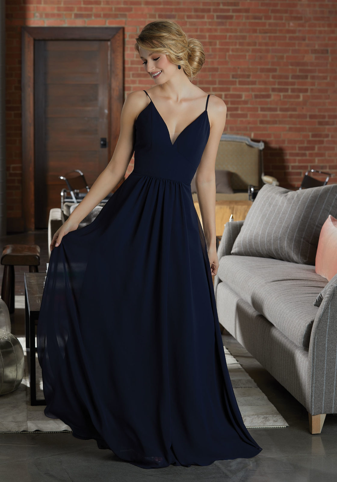 Formal Dresses Formal A Line Long Evening Dress MGNY Madeline Gardner New York 21597 Navy