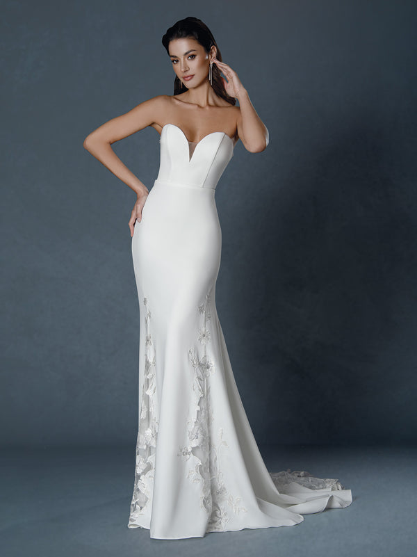 Long Mermaid Lace Applique Wedding Dress