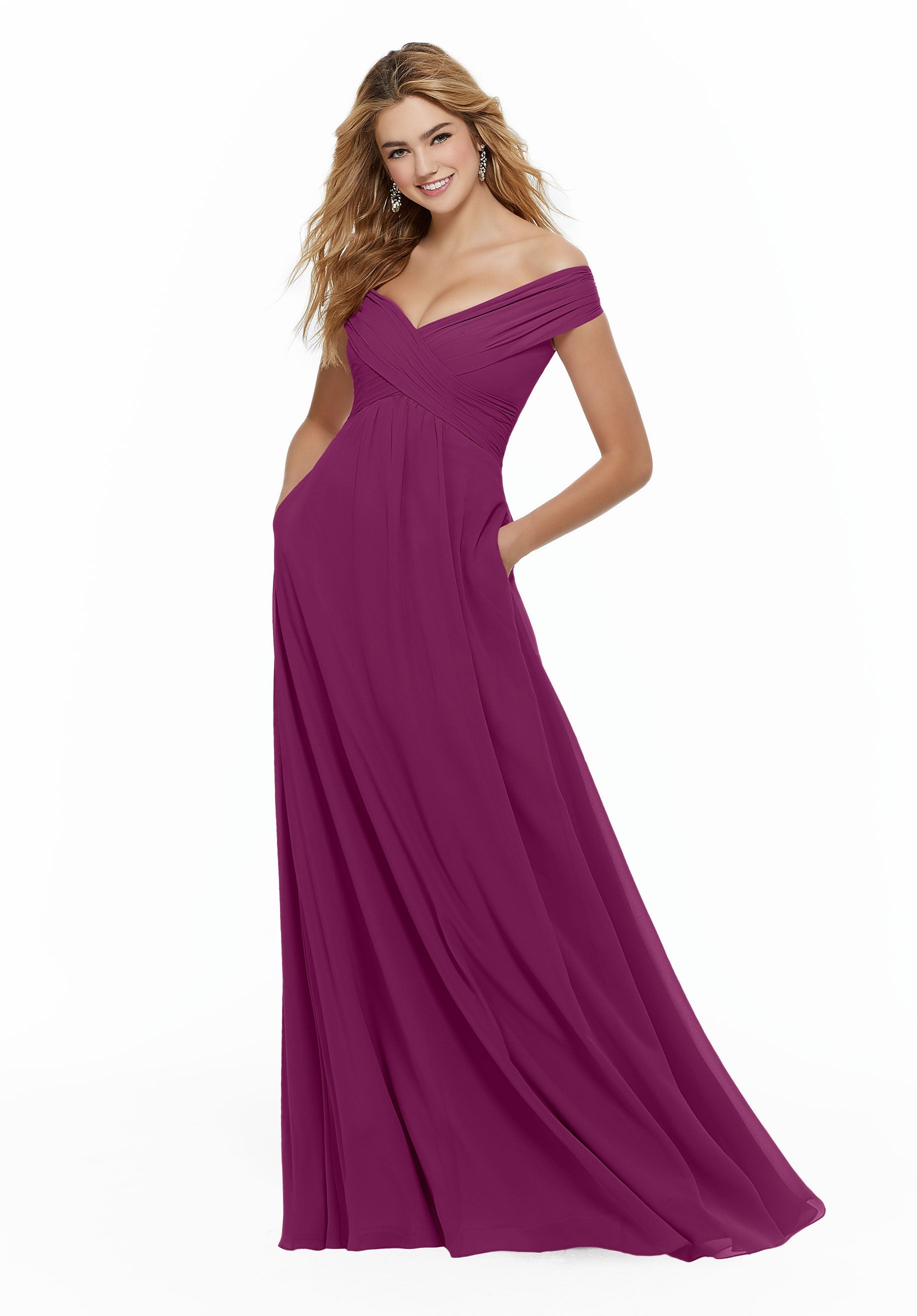 Formal Dresses Long A Line Evening Pleated Formal Dress MGNY Madeline Gardner New York 21646 Mulberry