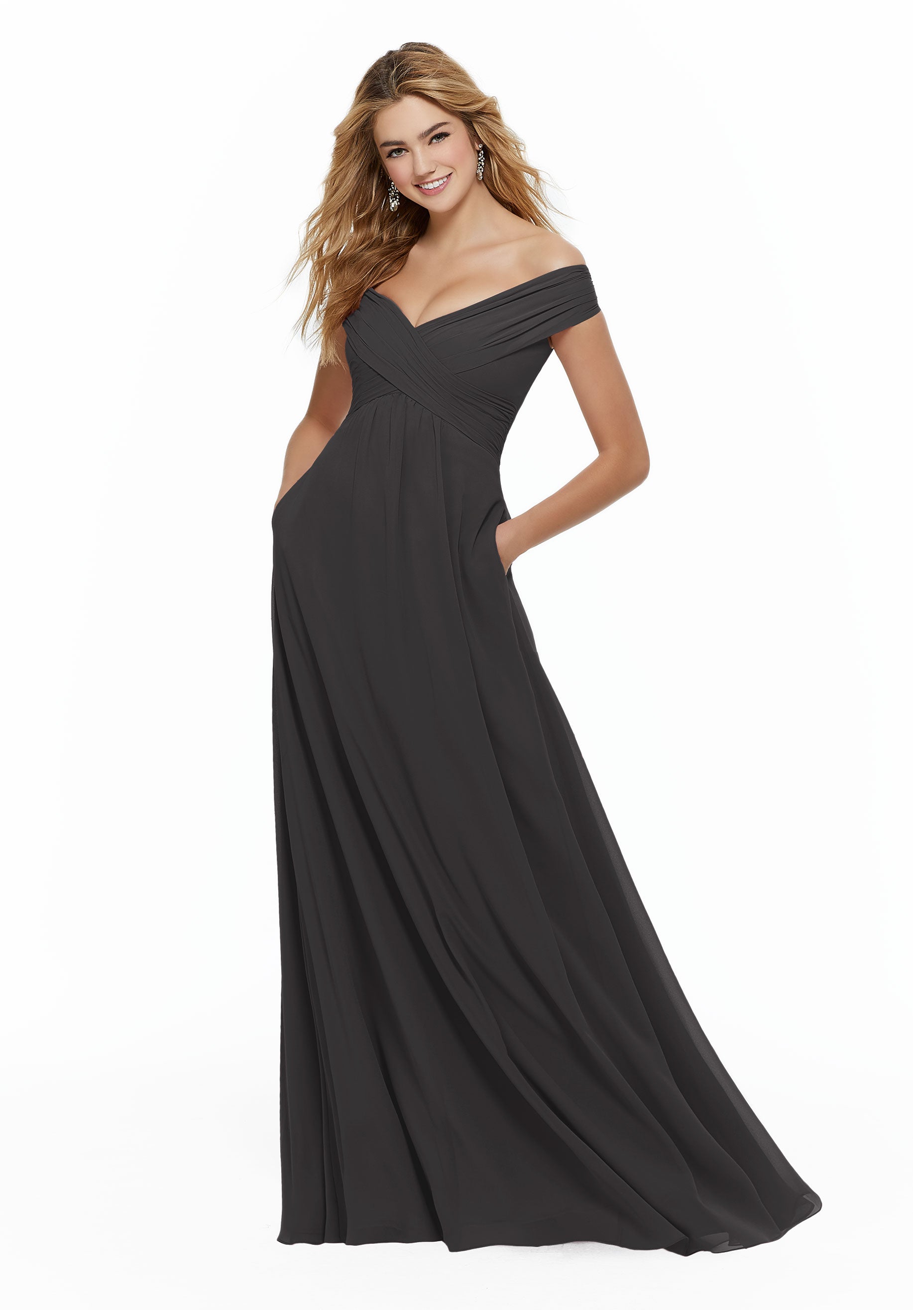 Formal Dresses A Line Formal Long Dress MGNY Madeline Gardner New York 21646 Charcoal