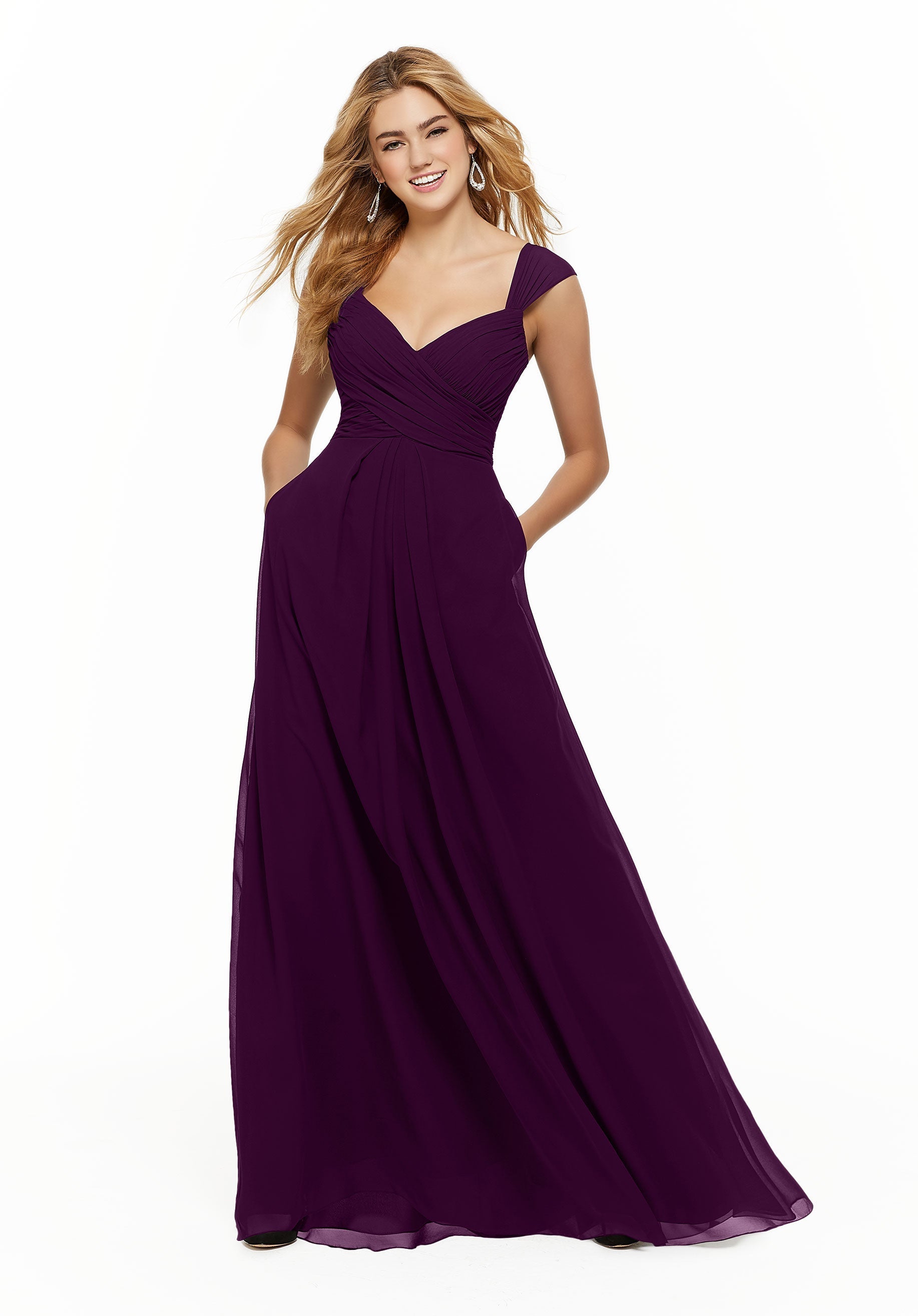 Formal Dresses Long Formal A Line Dress MGNY Madeline Gardner New York 21647 Eggplant