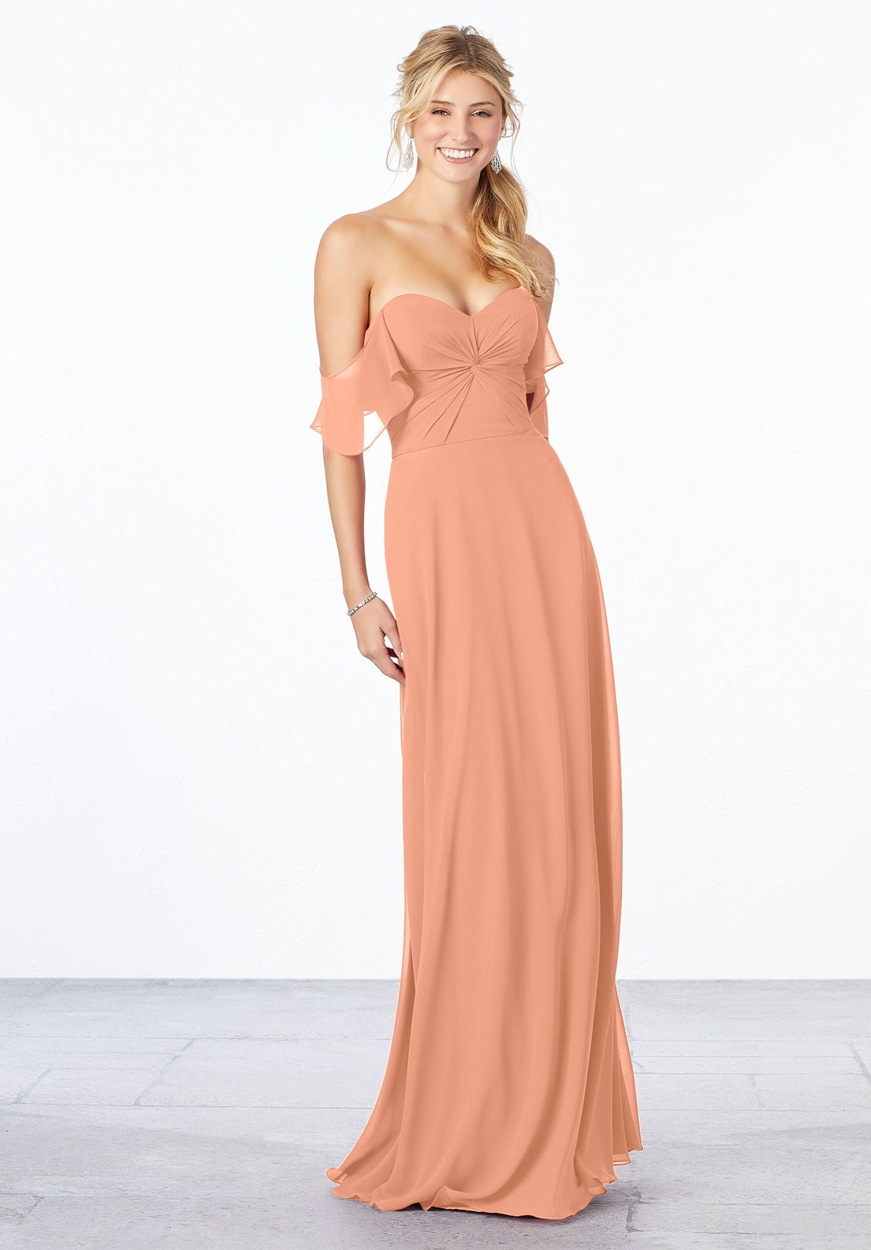 Formal Dresses Ruffle A Line Formal Evening Long Dress MGNY Madeline Gardner New York 21651 Peach