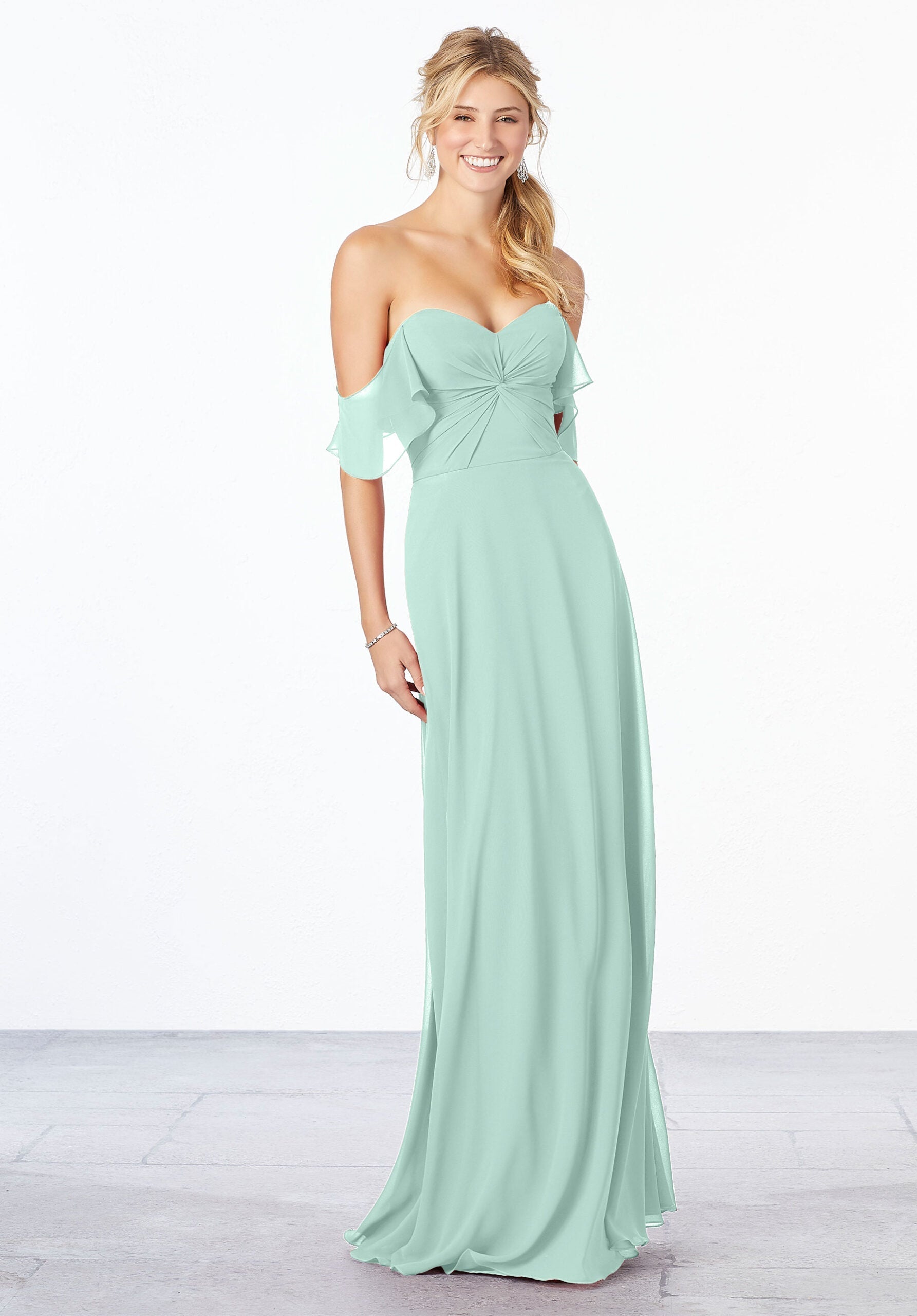 Formal Dresses A Line Formal Long Evening Ruffle Dress MGNY Madeline Gardner New York 21651 Mint