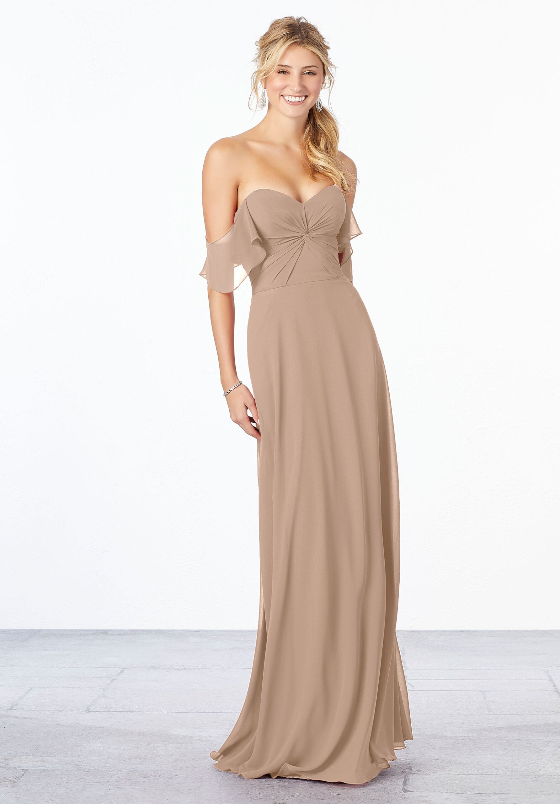 Formal Dresses A Line Formal Long Evening Ruffle Dress MGNY Madeline Gardner New York 21651 Latte