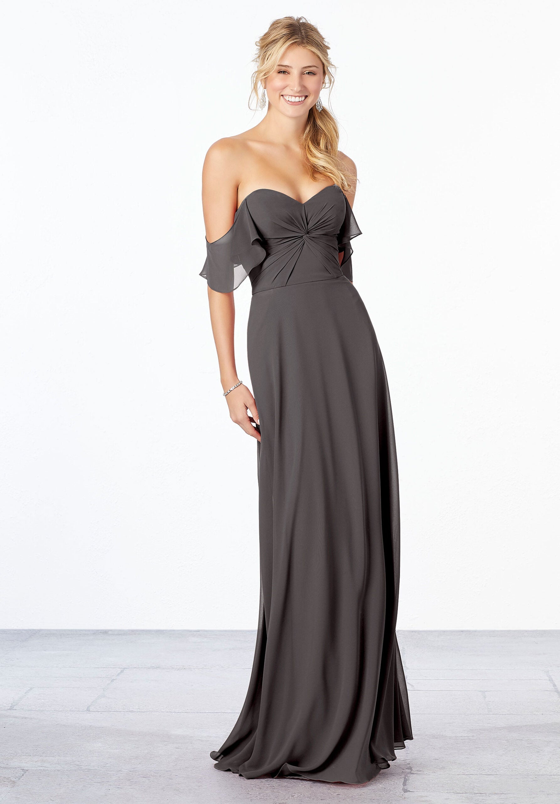 Formal Dresses A Line Long Formal Evening Dress MGNY Madeline Gardner New York 21651 Charcoal