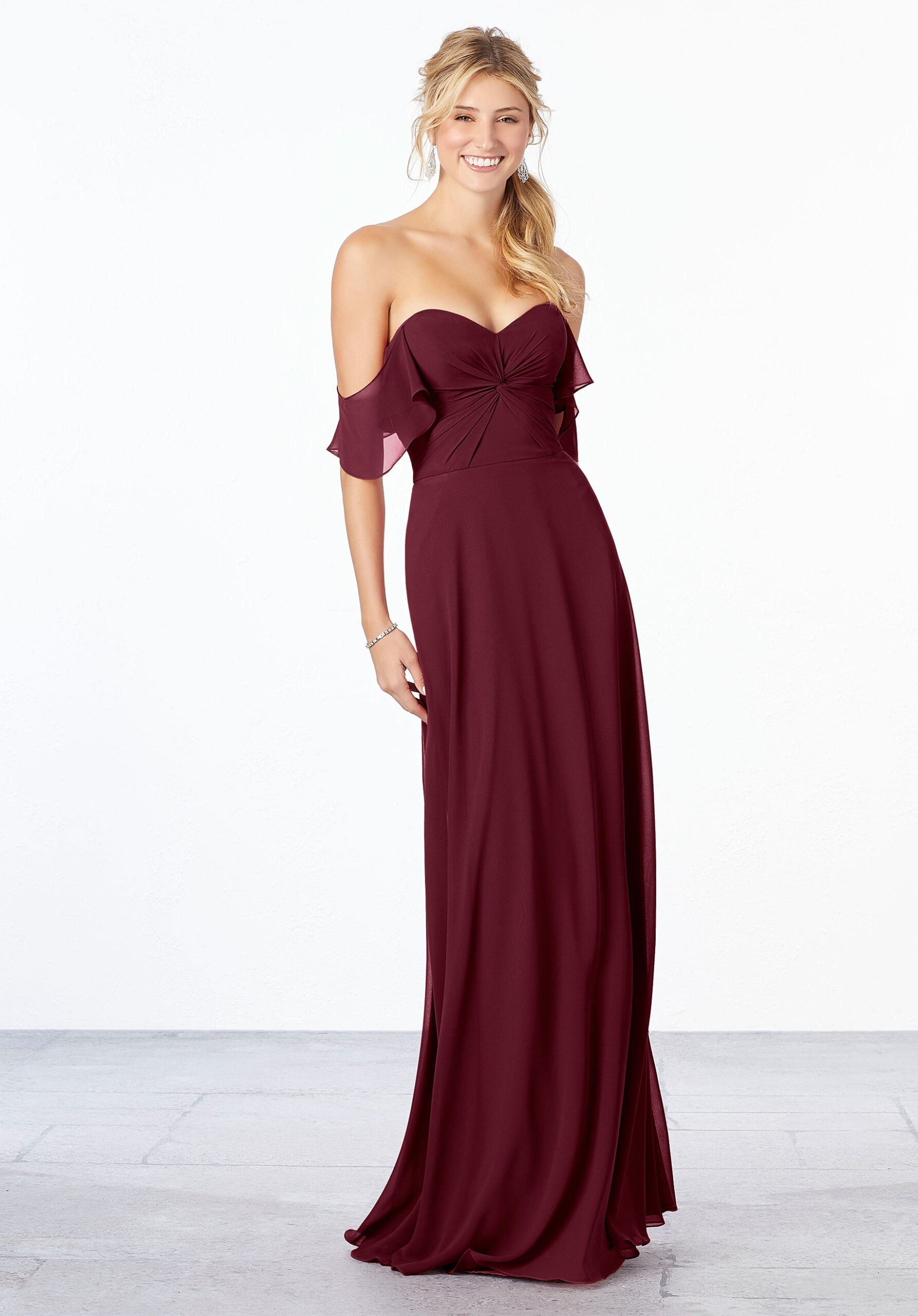 Formal Dresses Formal Ruffle Evening Long A Line Dress MGNY Madeline Gardner New York 21651 Bordeaux