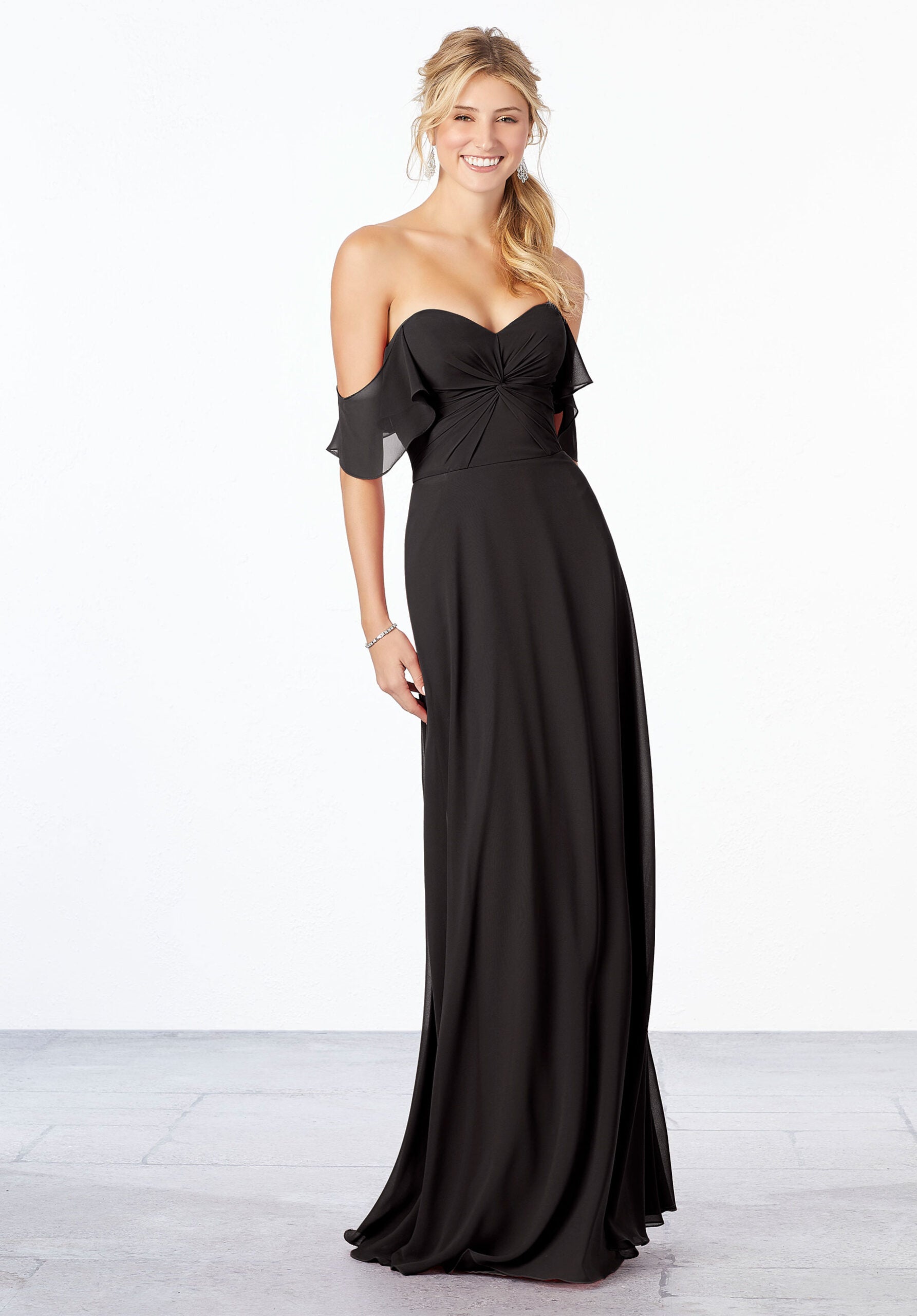 Formal Dresses Formal Ruffle Evening Long A Line Dress MGNY Madeline Gardner New York 21651 Black