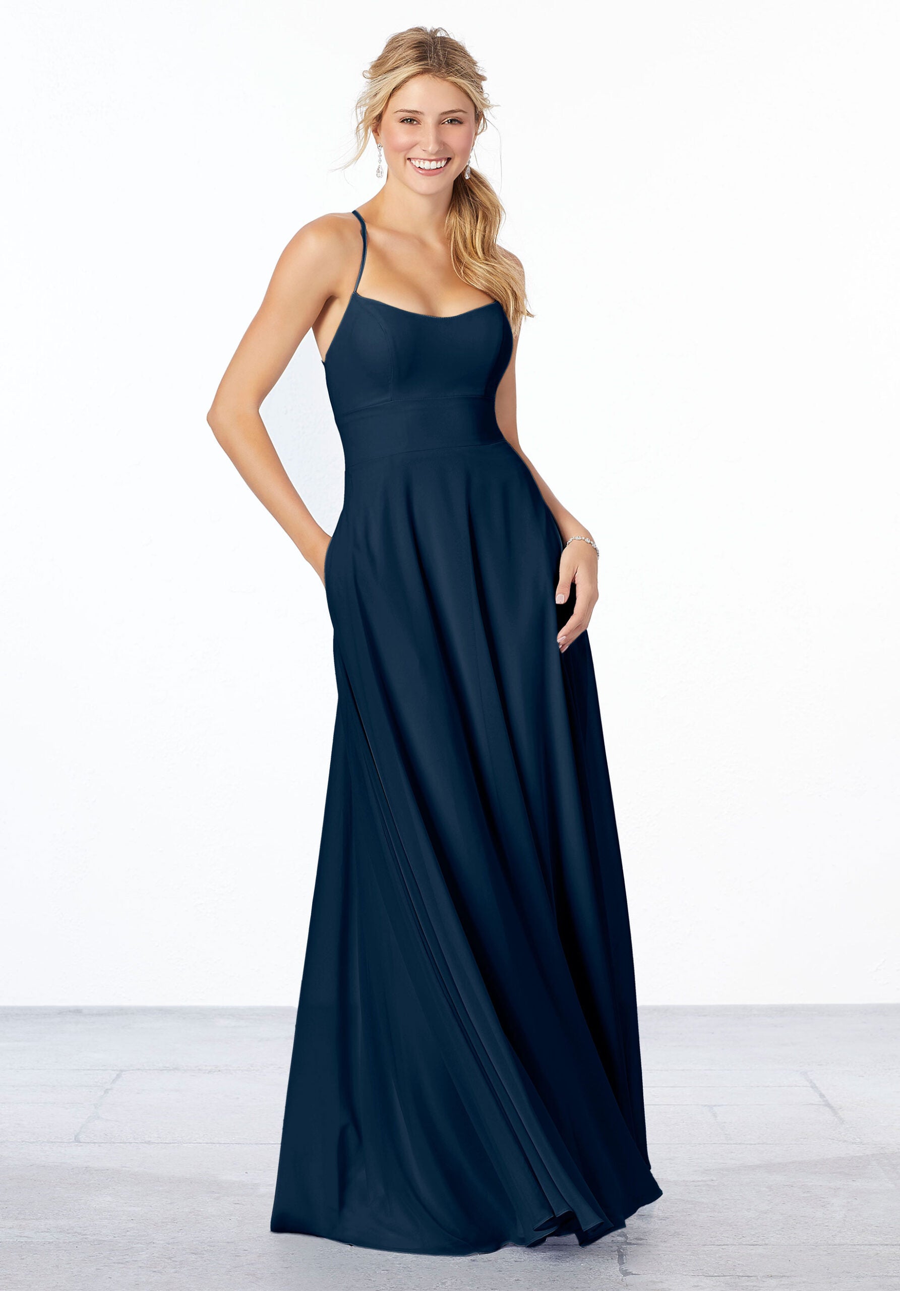 Formal Dresses Evening Formal Long A Line Dress MGNY Madeline Gardner New York 21655 Navy