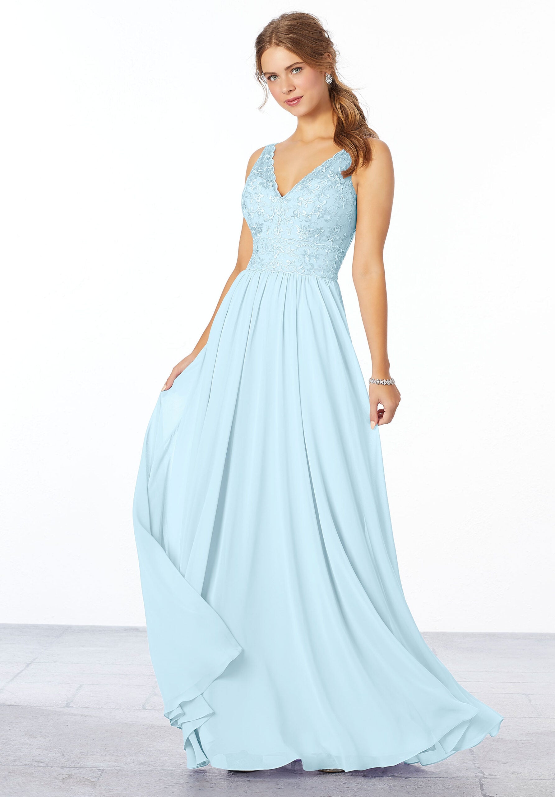 Formal Dresses Formal Lace Long A Line Dress MGNY Madeline Gardner New York 21656 Sky