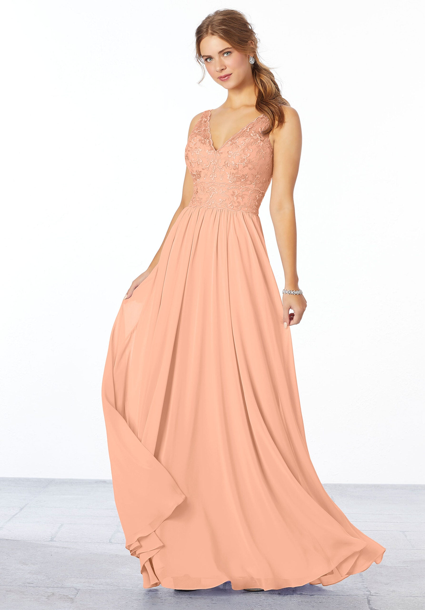Formal Dresses Long Formal Lace A Line Dress MGNY Madeline Gardner New York 21656 Peach