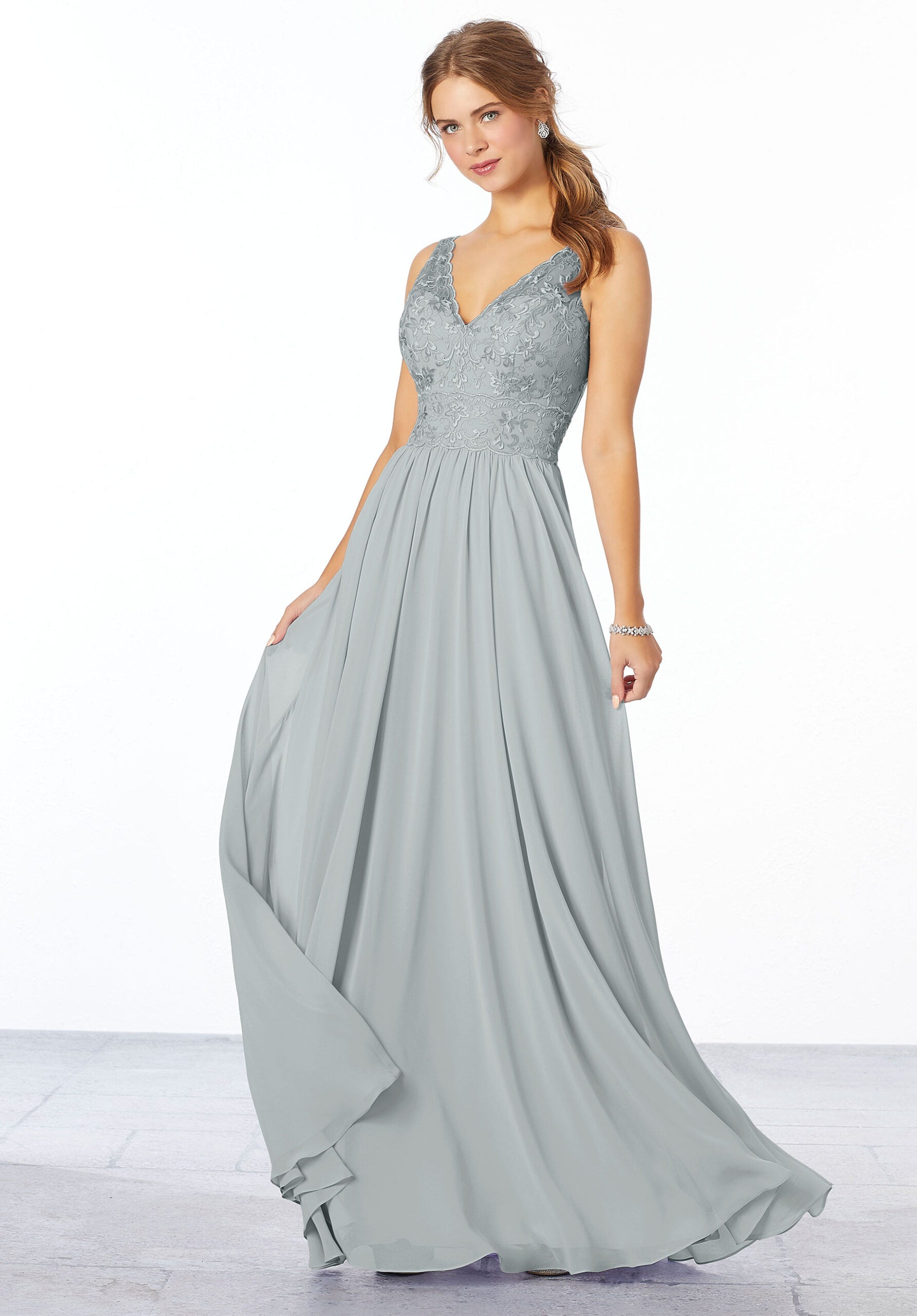 Formal Dresses Lace Long Formal A Line Dress MGNY Madeline Gardner New York 21656 Dove