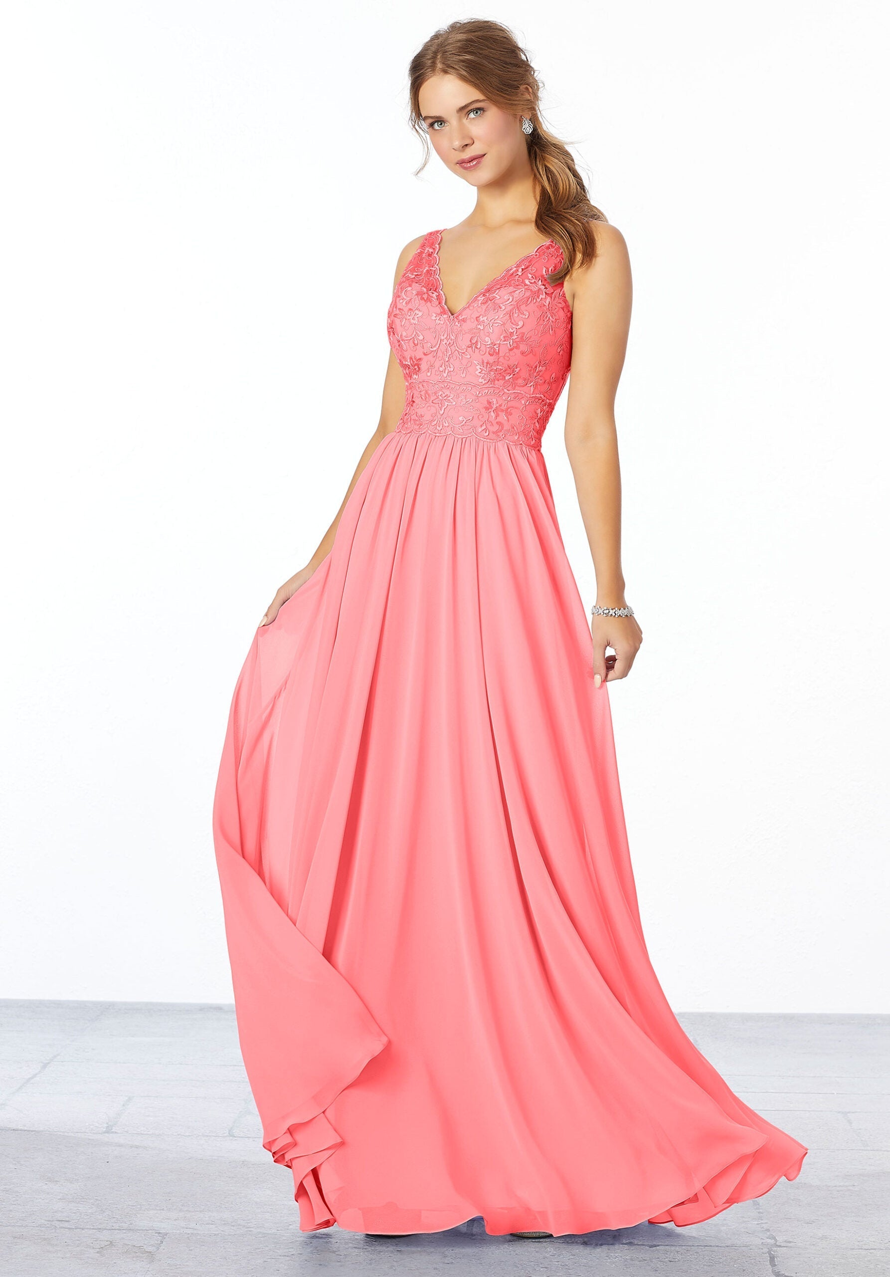 Formal Dresses Long Lace A Line Formal Dress MGNY Madeline Gardner New York 21656 Cantaloupe