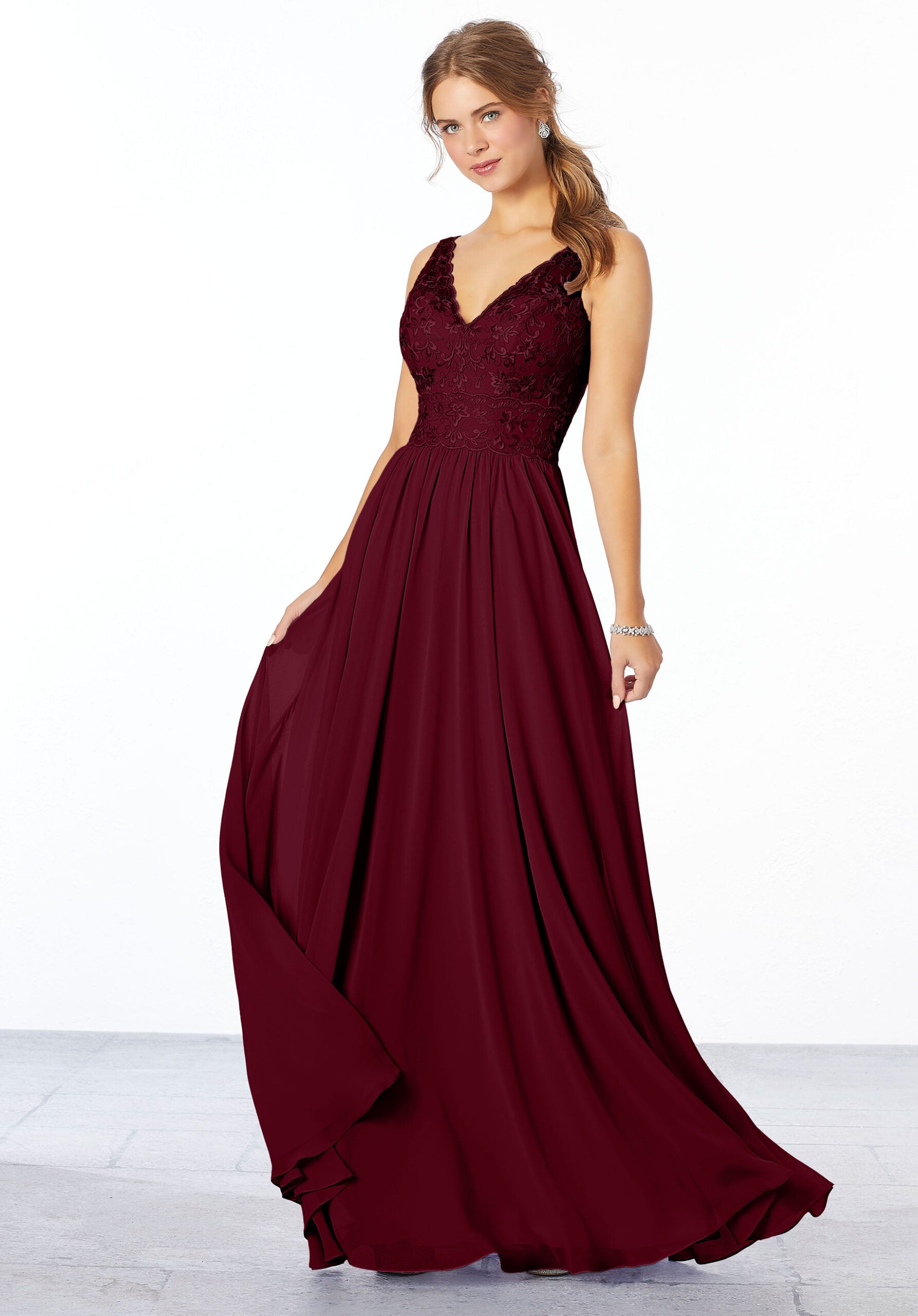 Formal Dresses Formal A Line Lace Long Dress MGNY Madeline Gardner New York 21656 Bordeaux