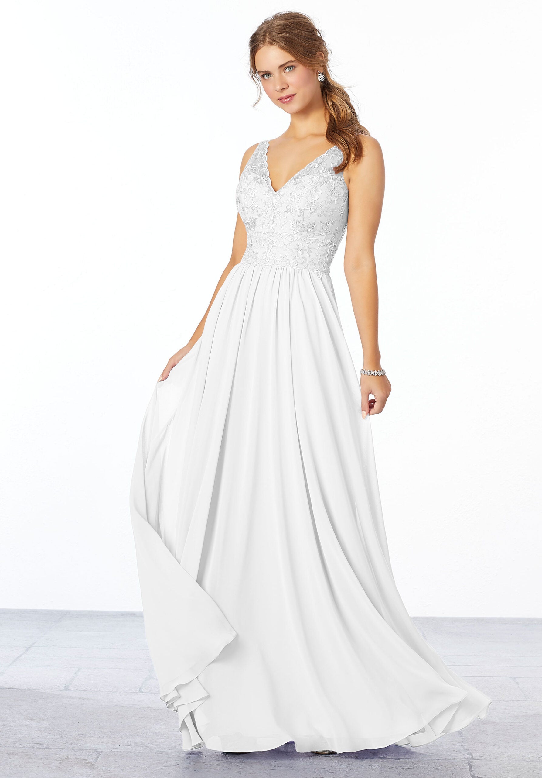 Wedding Dresses Long Bridal A Line Wedding Lace Dress MGNY Madeline Gardner New York 21656 White