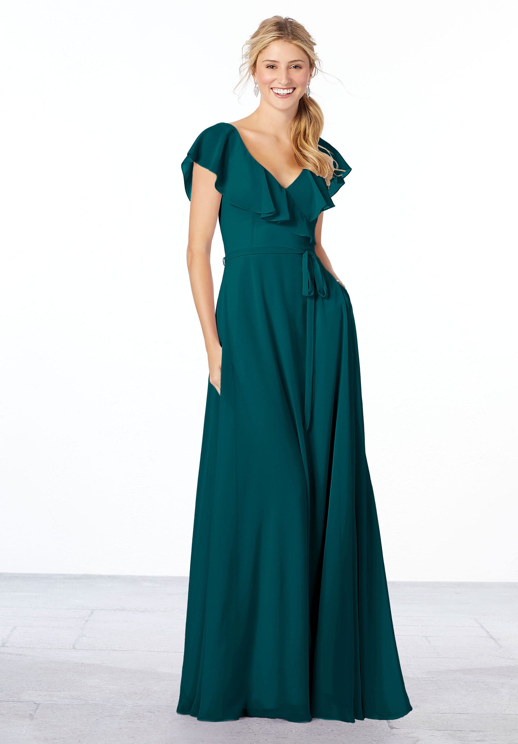 Formal Dresses Formal A Line Long Ruffle Evening Dress MGNY Madeline Gardner New York 21657 Teal