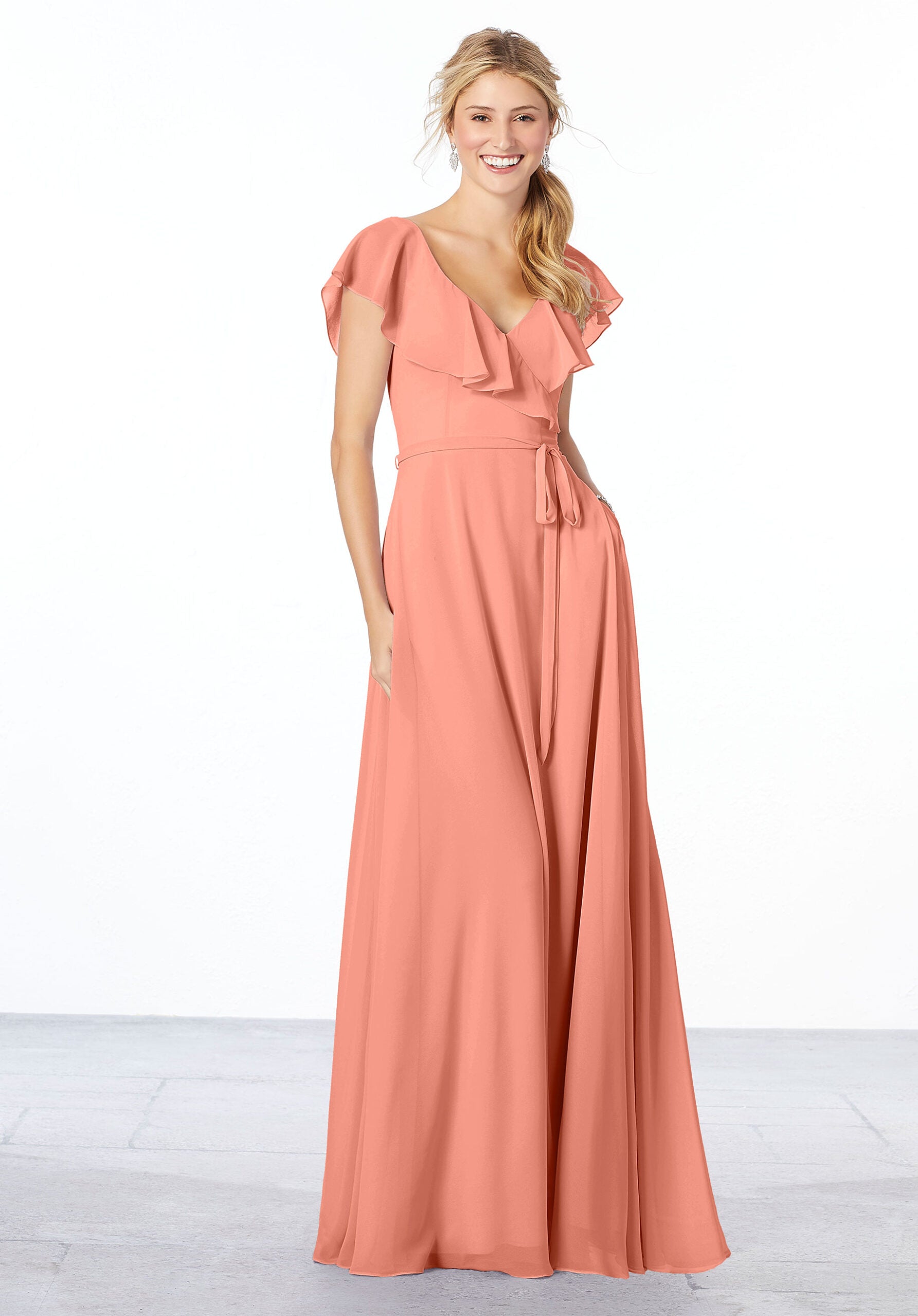 Formal Dresses Formal A Line Long Ruffle Evening Dress MGNY Madeline Gardner New York 21657 Spice