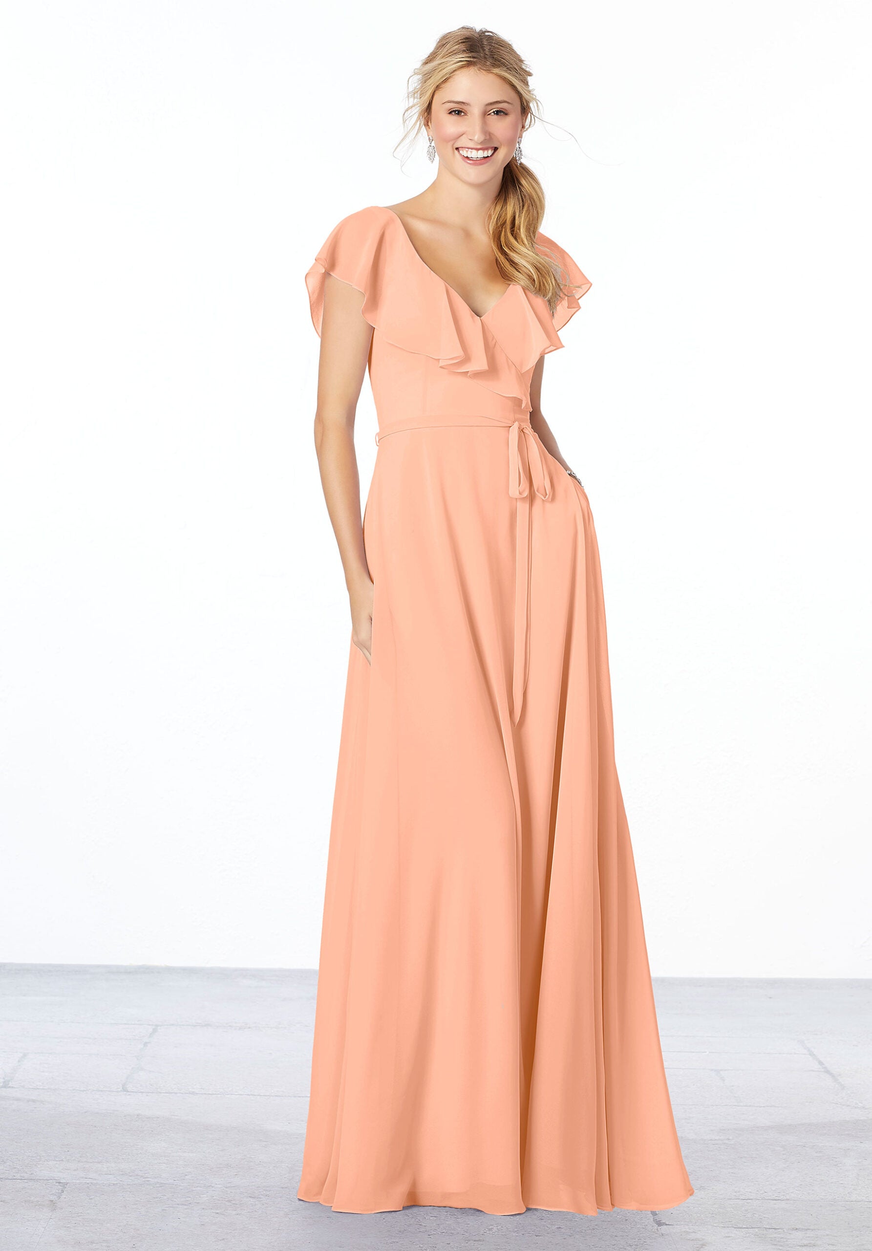 Formal Dresses Ruffle Long A Line Formal Evening Dress MGNY Madeline Gardner New York 21657 Peach