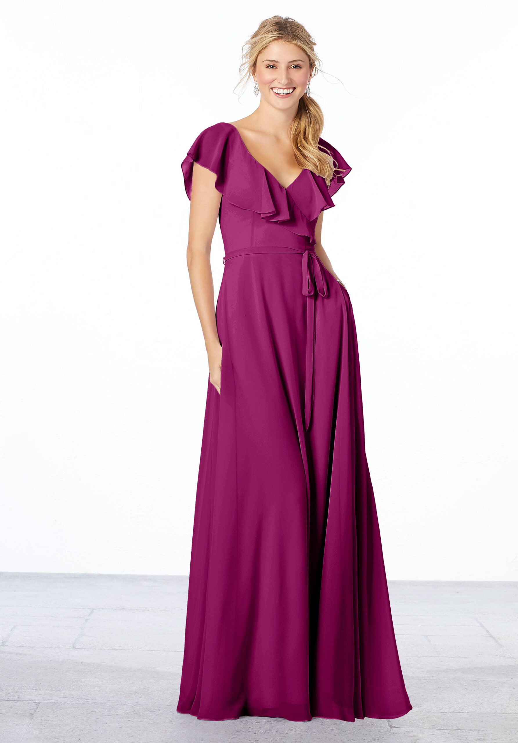 Formal Dresses Ruffle Long A Line Formal Evening Dress MGNY Madeline Gardner New York 21657 Mulberry