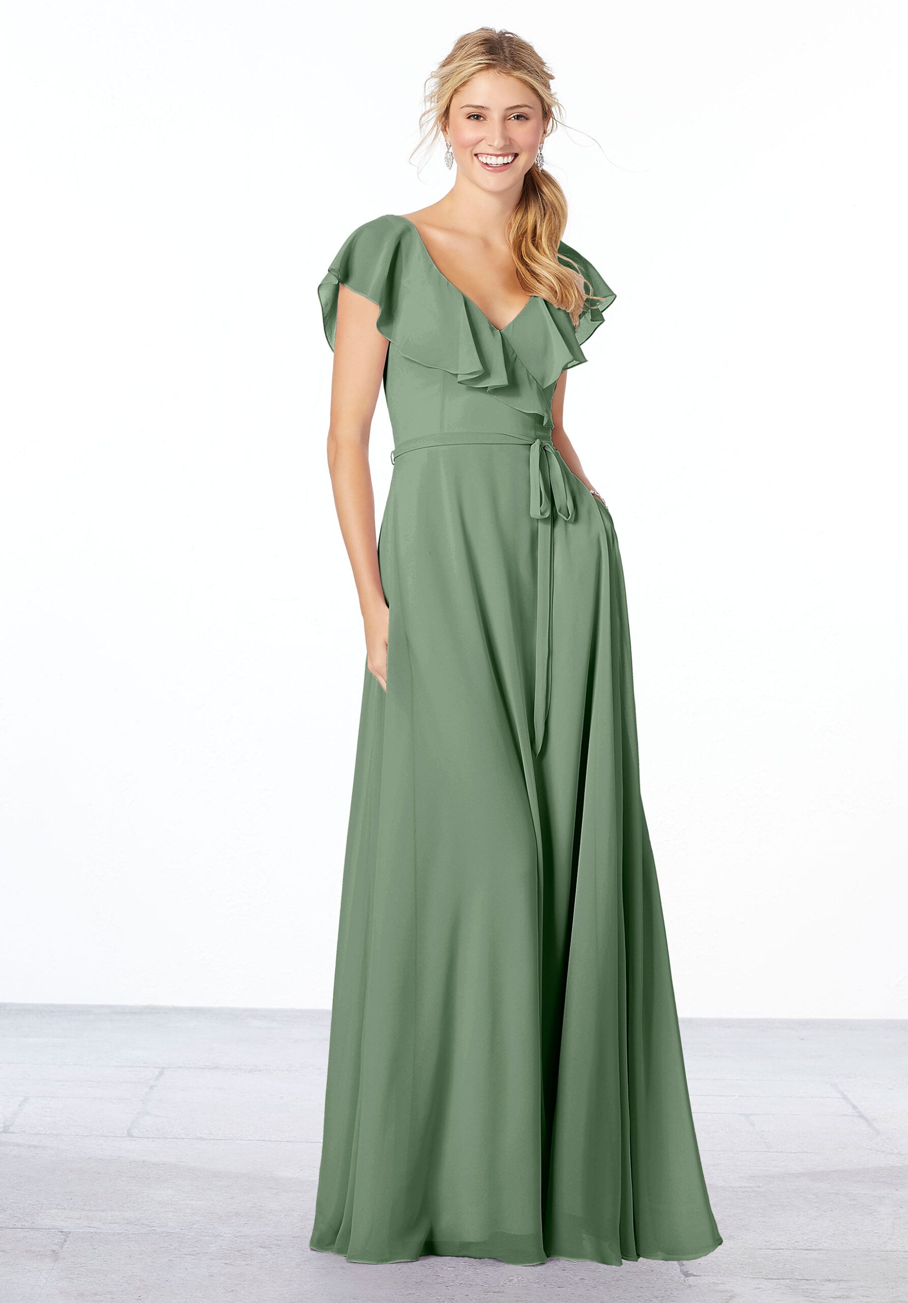 Formal Dresses Formal Ruffle Evening Long A Line Dress MGNY Madeline Gardner New York 21657 Moss