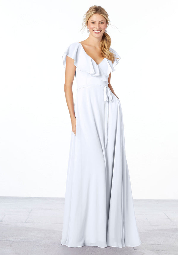 Formal Ruffle Evening Long A Line Dress MGNY Madeline Gardner New York 21657
