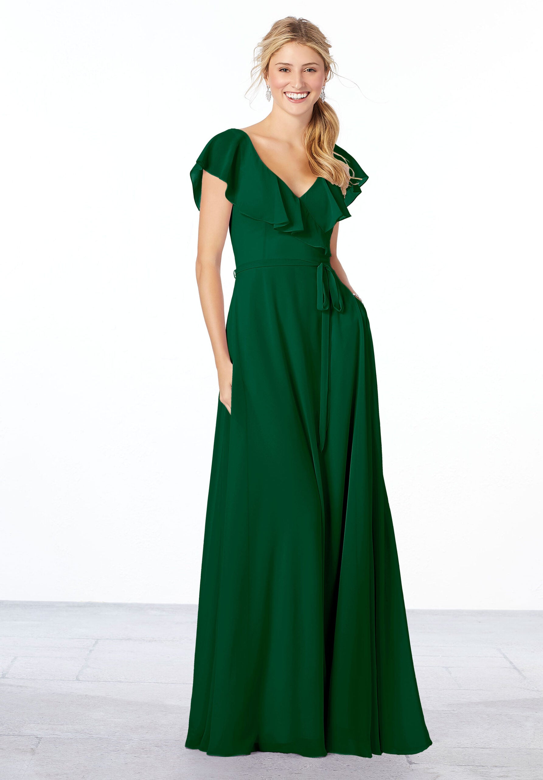 Formal Dresses A Line Long Evening Ruffle Formal Dress MGNY Madeline Gardner New York 21657 Emerald