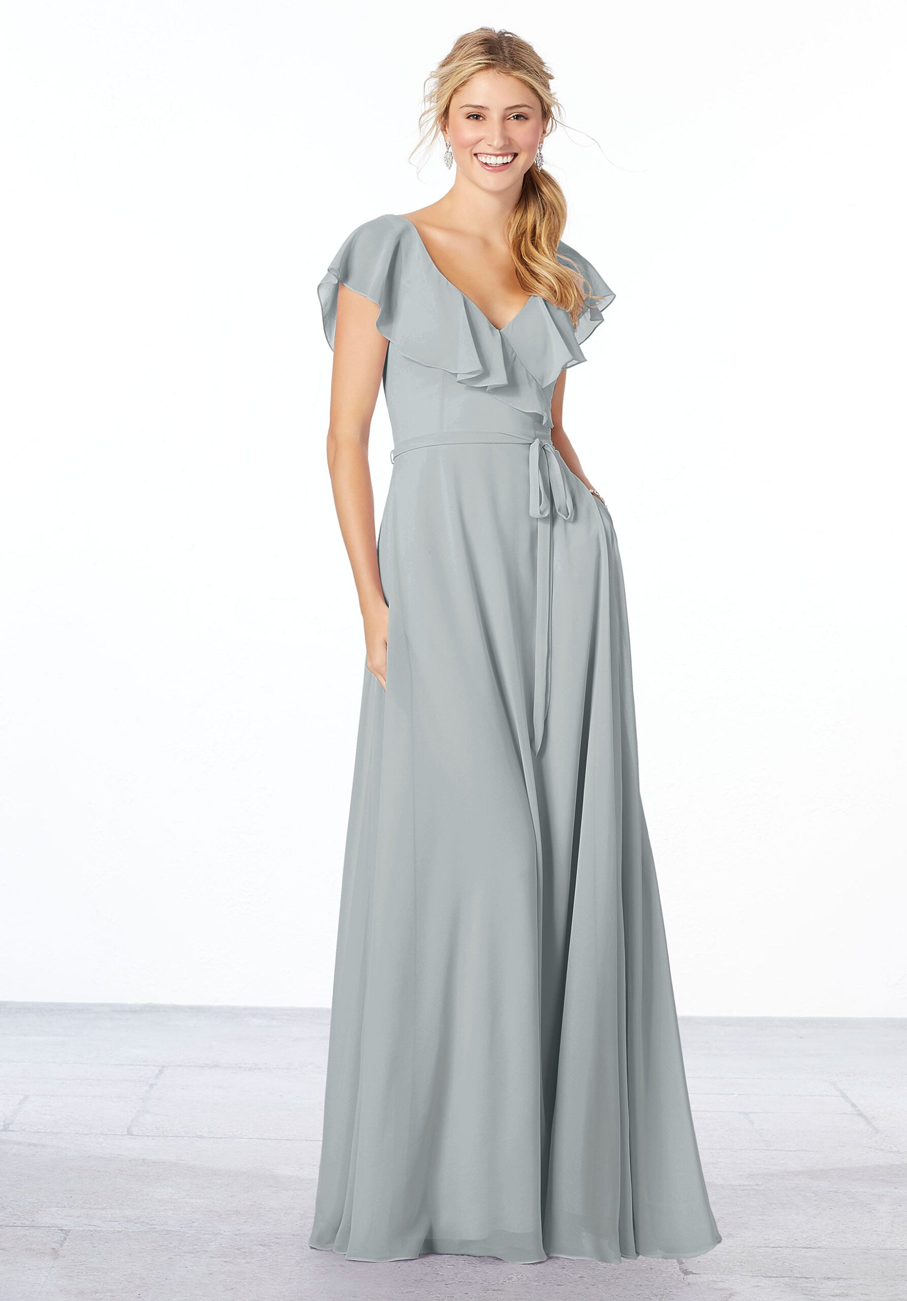 Formal Dresses A Line Long Evening Ruffle Formal Dress MGNY Madeline Gardner New York 21657 Dove