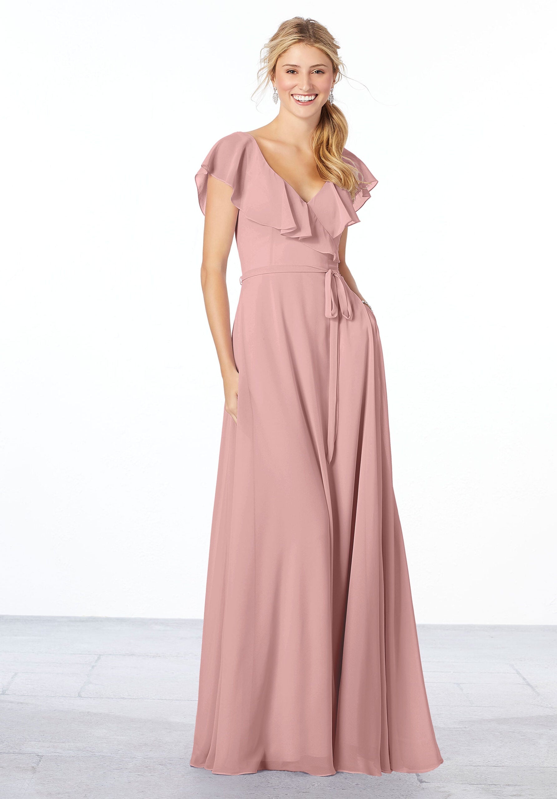 Formal Dresses A Line Long Evening Ruffle Formal Dress MGNY Madeline Gardner New York 21657 Desert Rose