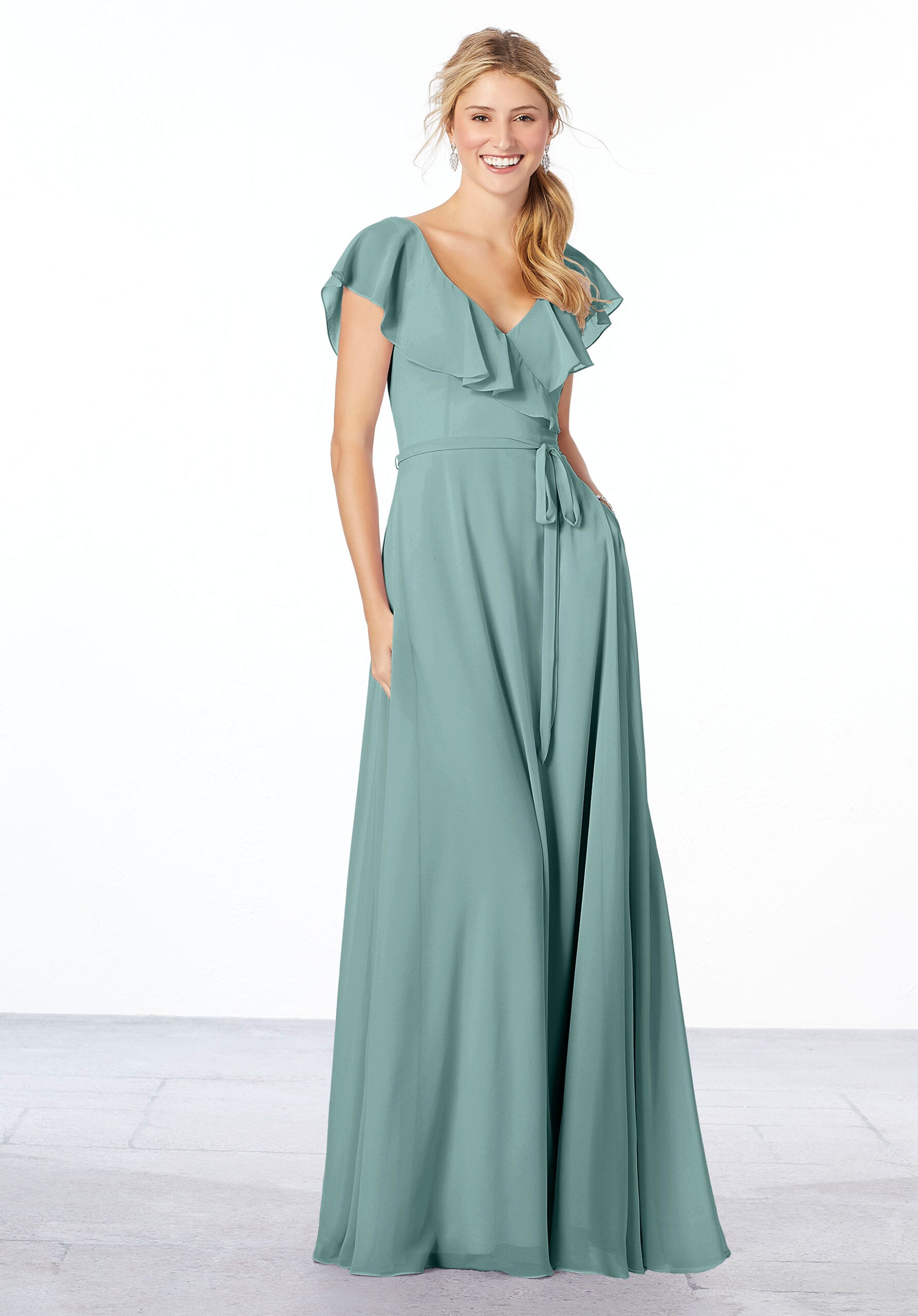 Formal Dresses Evening A Line Formal Ruffle Long Dress MGNY Madeline Gardner New York 21657 Deep Sea
