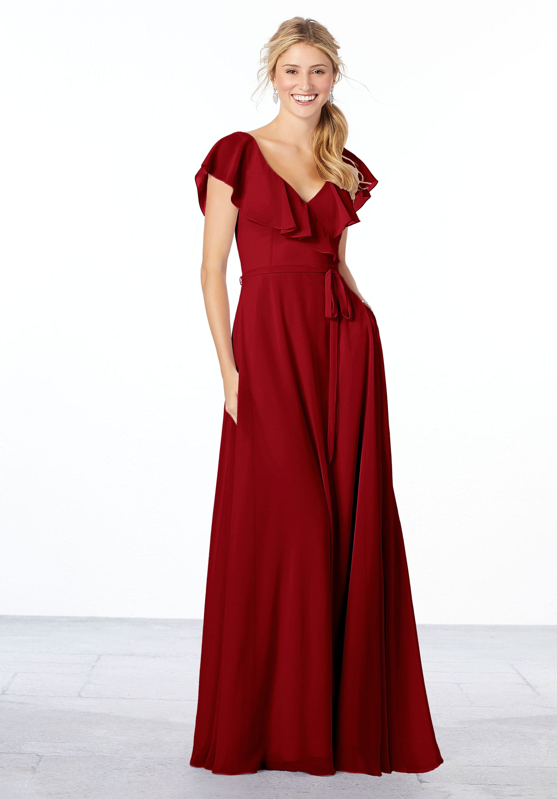 Formal Dresses Evening A Line Formal Ruffle Long Dress MGNY Madeline Gardner New York 21657 Claret