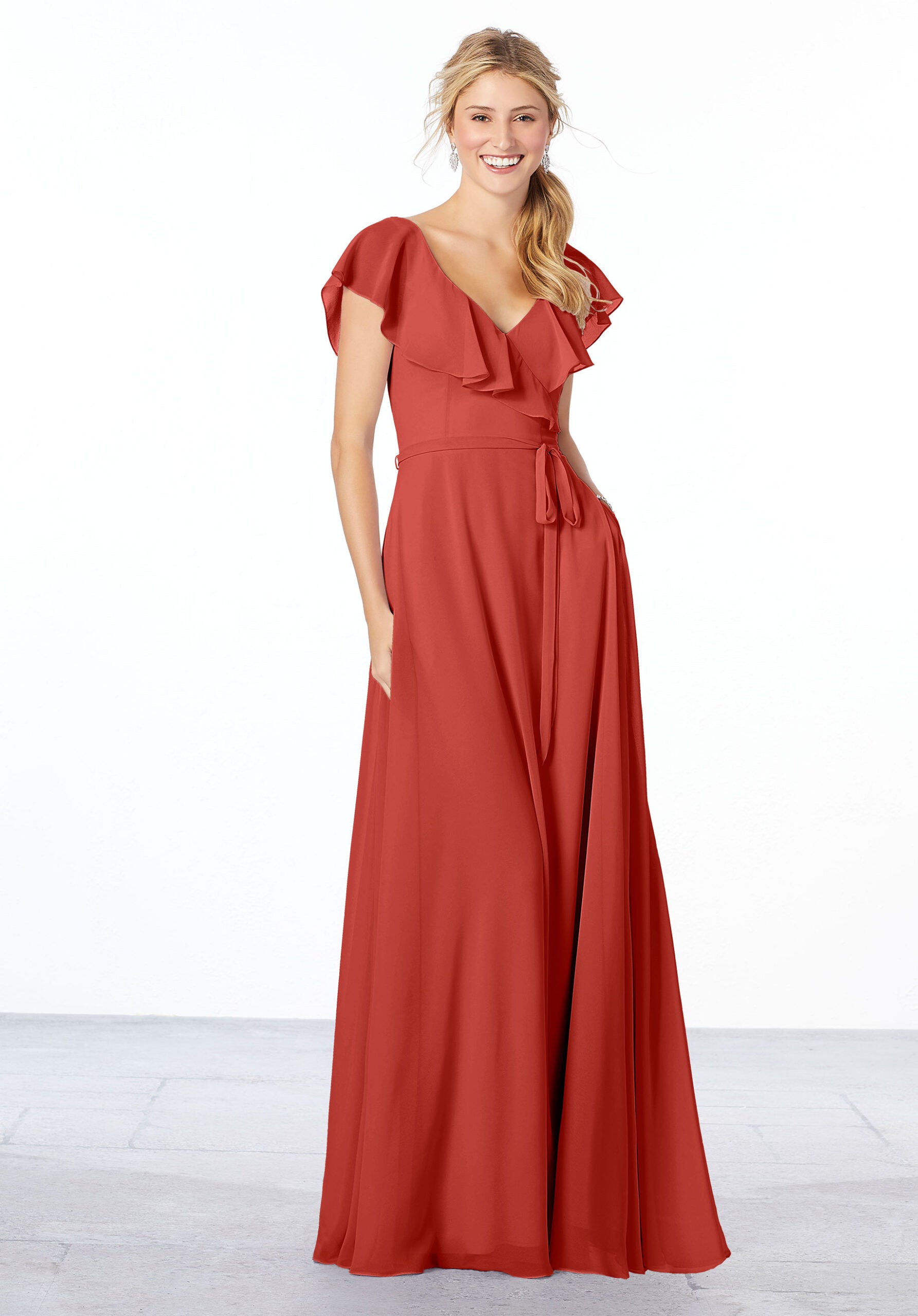 Formal Dresses Evening A Line Formal Ruffle Long Dress MGNY Madeline Gardner New York 21657 Cinnamon