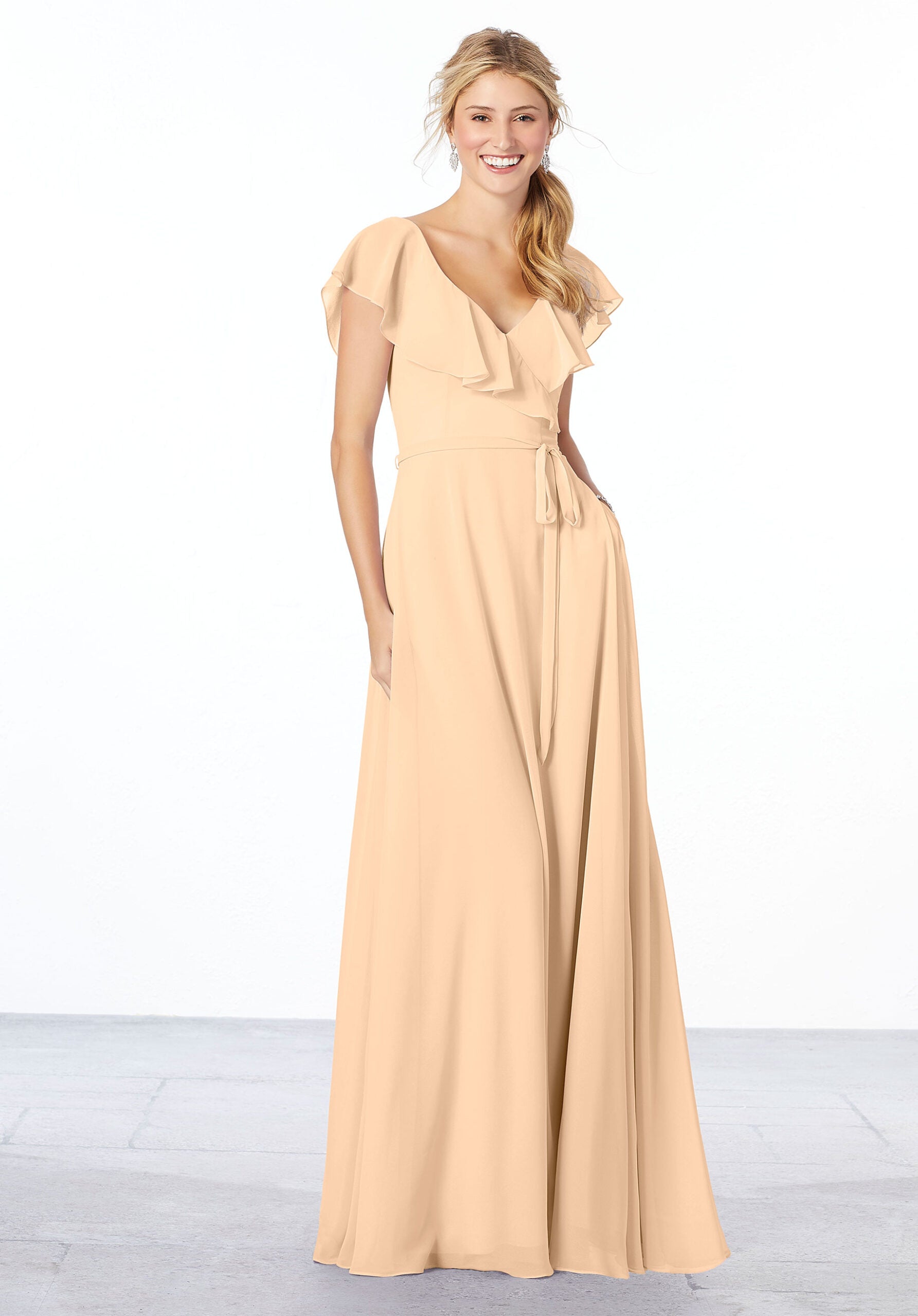 Formal Dresses Evening A Line Formal Ruffle Long Dress MGNY Madeline Gardner New York 21657 Champagne