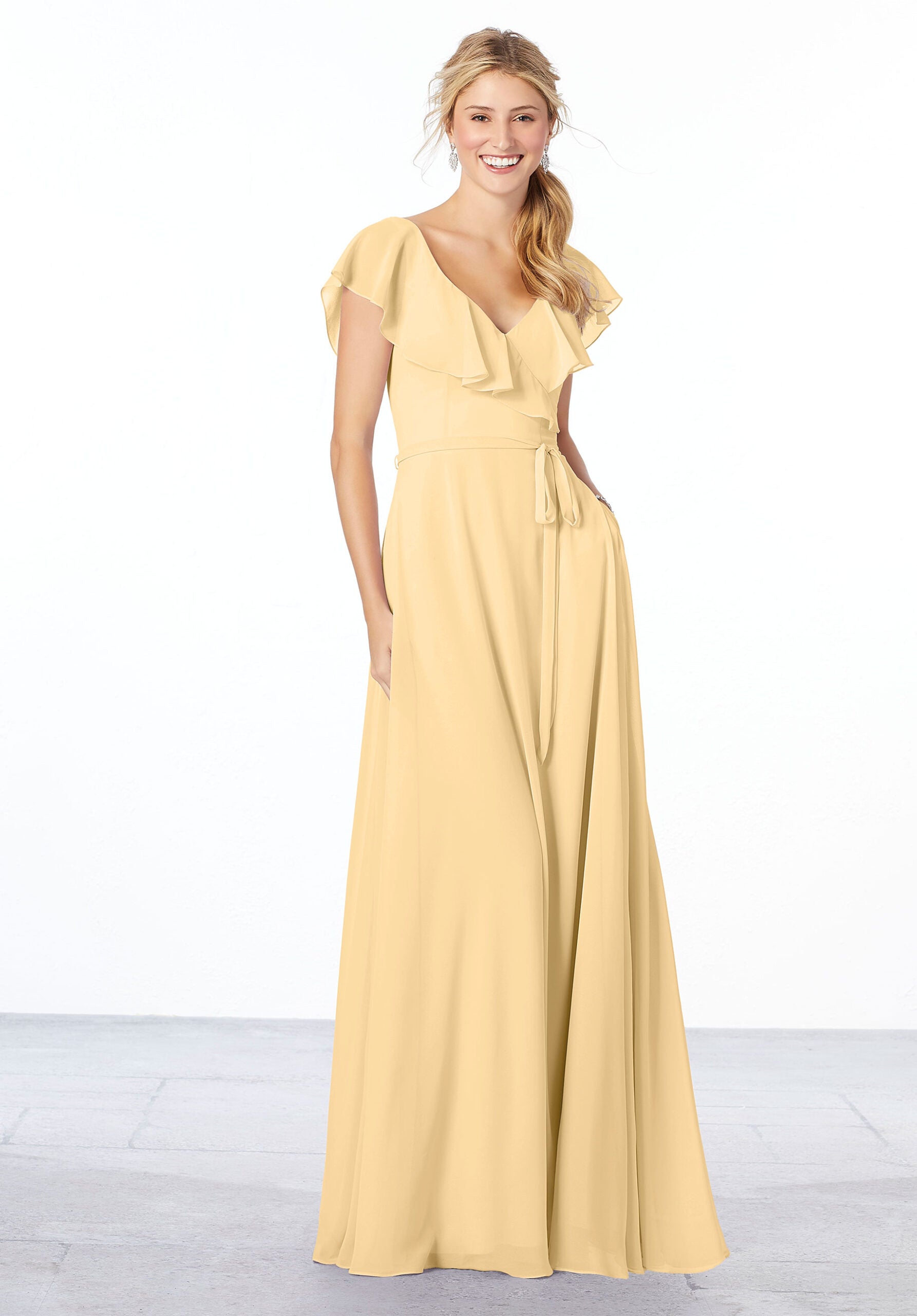 Formal Dresses Long Ruffle Formal Evening A Line Dress MGNY Madeline Gardner New York 21657 Buttercup