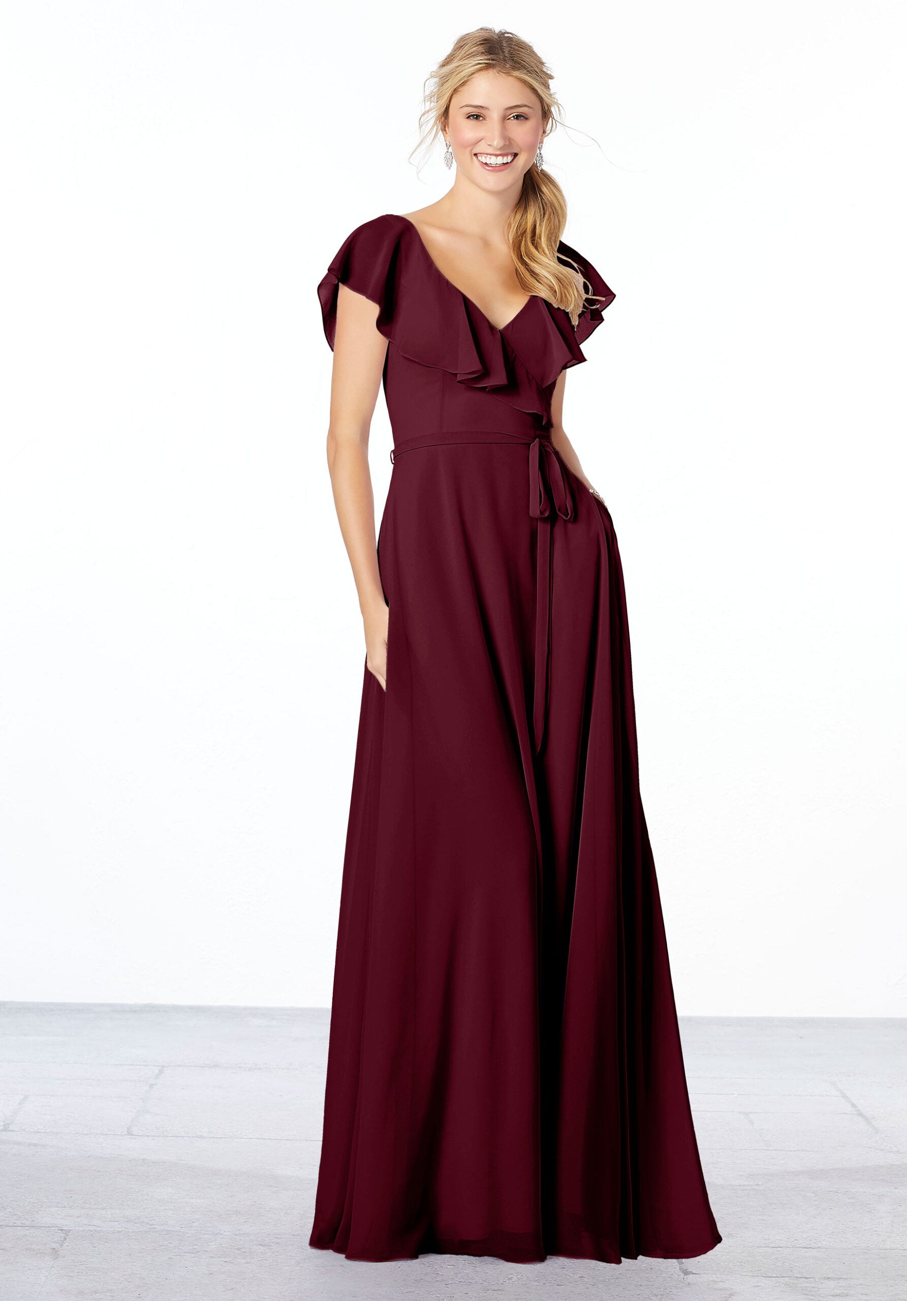 Formal Dresses Long Ruffle Formal Evening A Line Dress MGNY Madeline Gardner New York 21657 Bordeaux